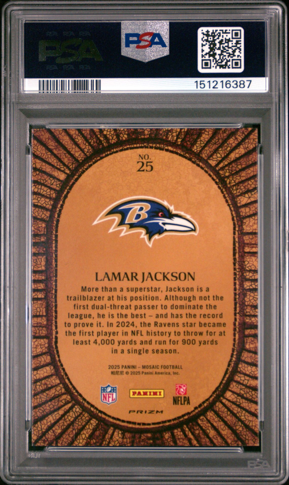 2025 Panini Mosaic Micro Mosaic Lamar Jackson #25 Mint 9 back