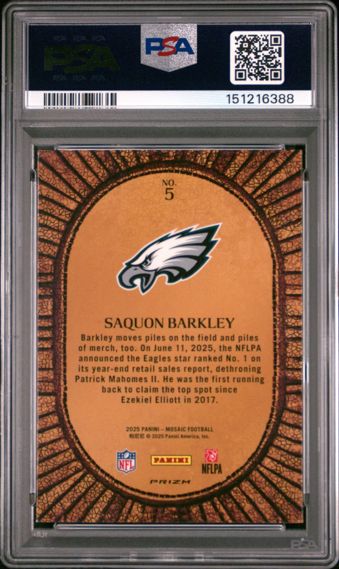 2025 Panini Mosaic Micro Mosaic Saquon Barkley #5 Mint 9 back
