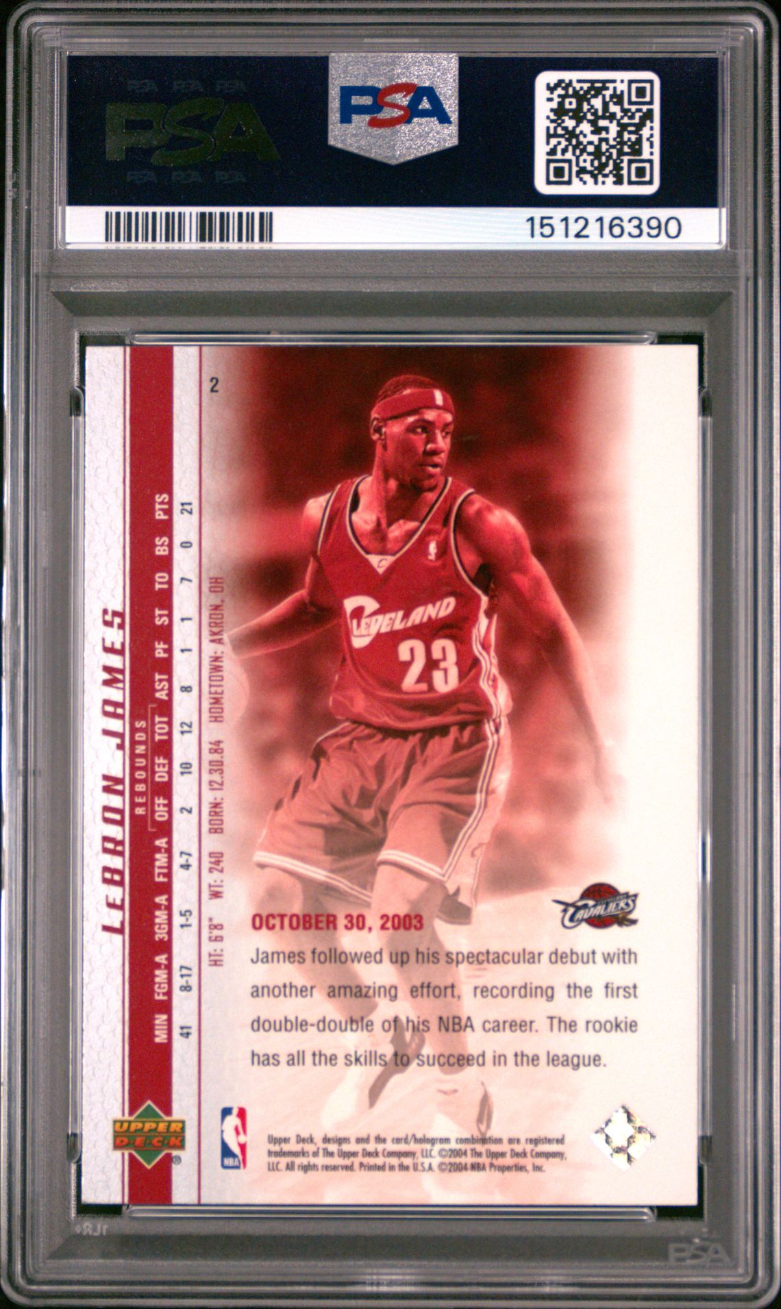 2003 UPPER DECK LEBRON JAMES PHENOMENAL BEGINNINGS LeBRON JAMES PHENOMENAL BEGINNING 2 GEM MT 10 back