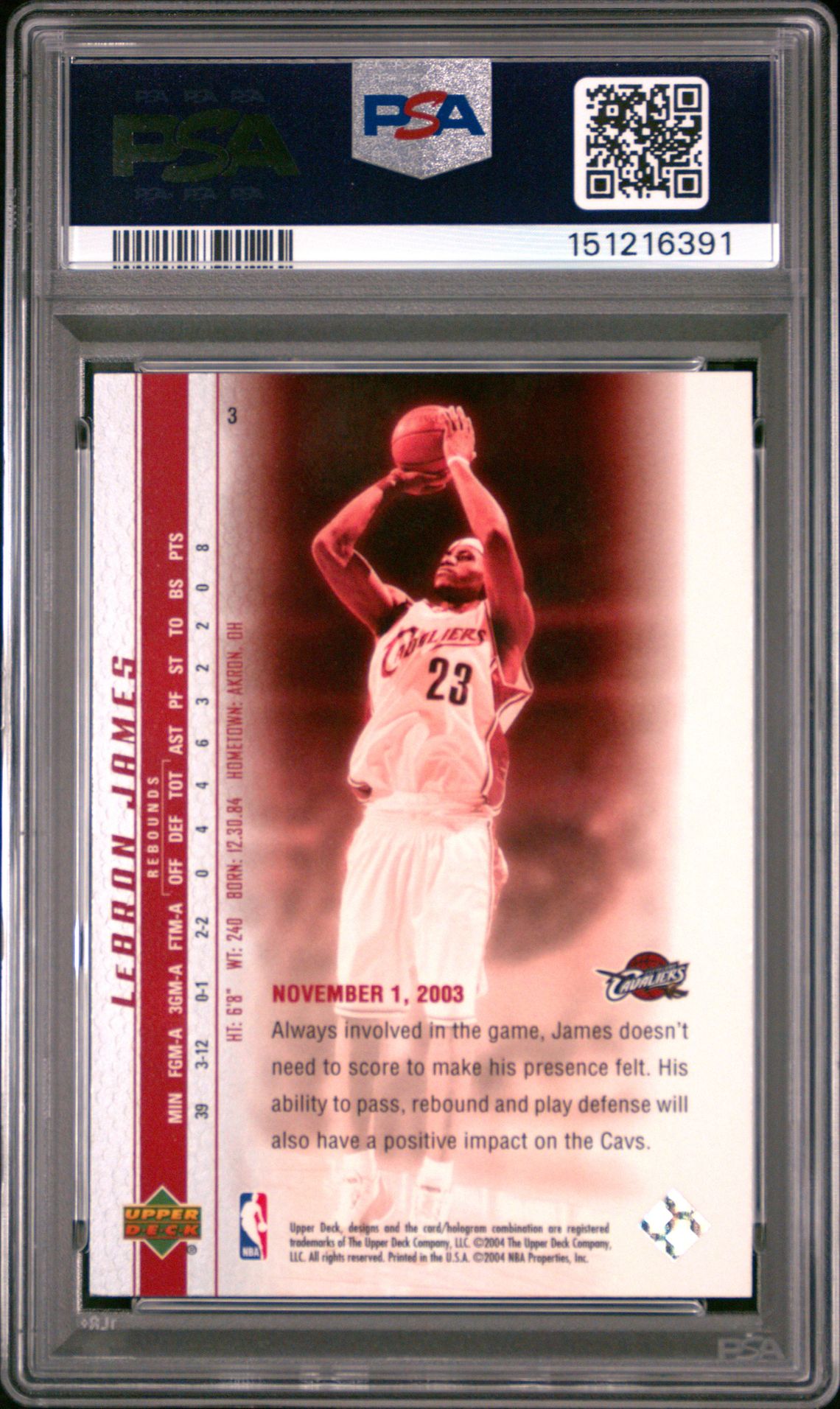 2003 UPPER DECK LEBRON JAMES PHENOMENAL BEGINNINGS LeBRON JAMES PHENOMENAL BEGINNING 3 GEM MT 10 back