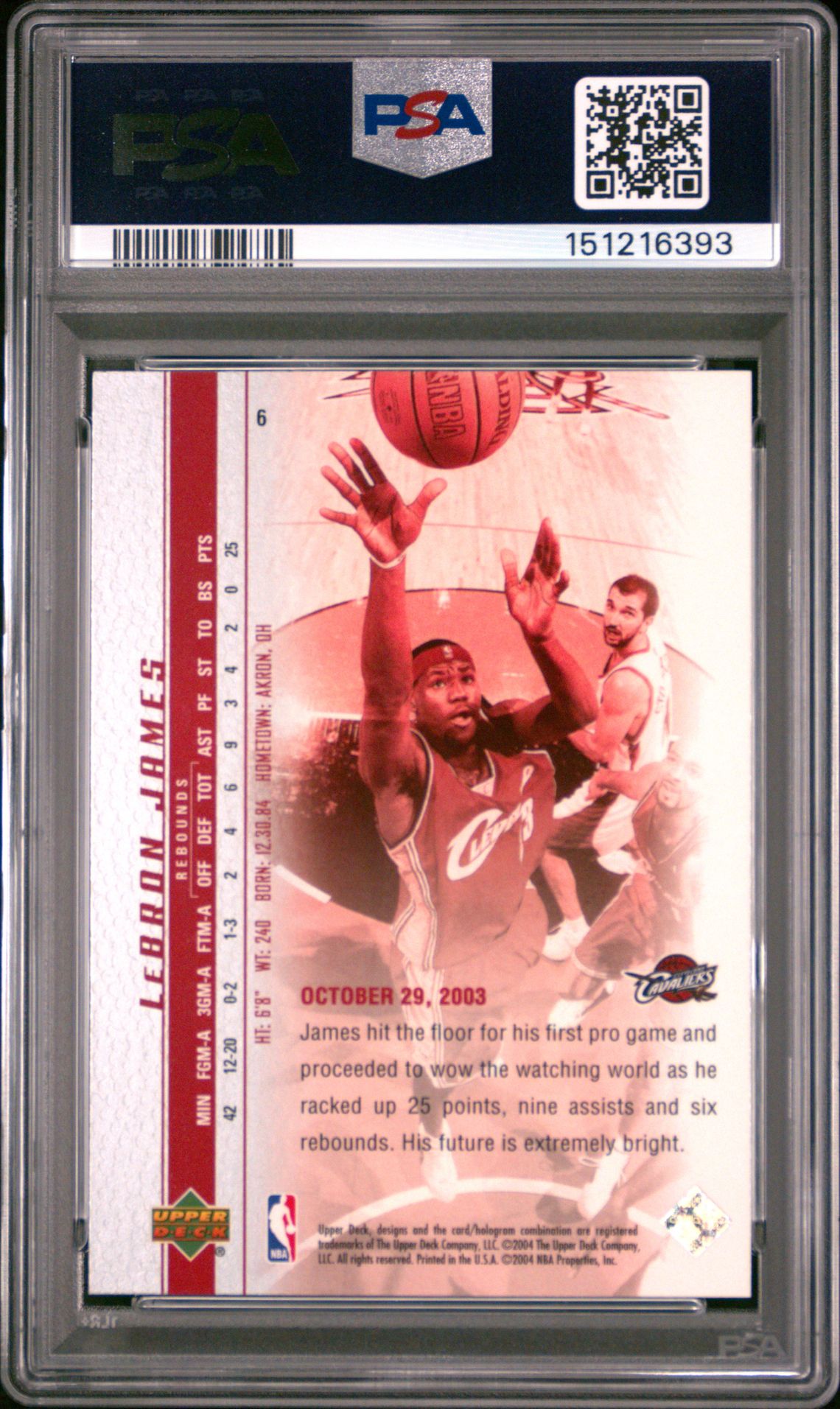 2003 Upper Deck Lebron James Phenomenal Beginnings Lebron James #6 (Phenomenal Beginning) Gem Mt 10 back