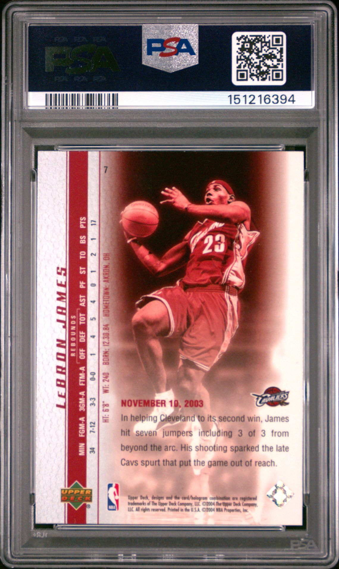 2003 Upper Deck Lebron James Phenomenal Beginnings Lebron James #7 (Phenomenal Beginning) Gem Mt 10 back