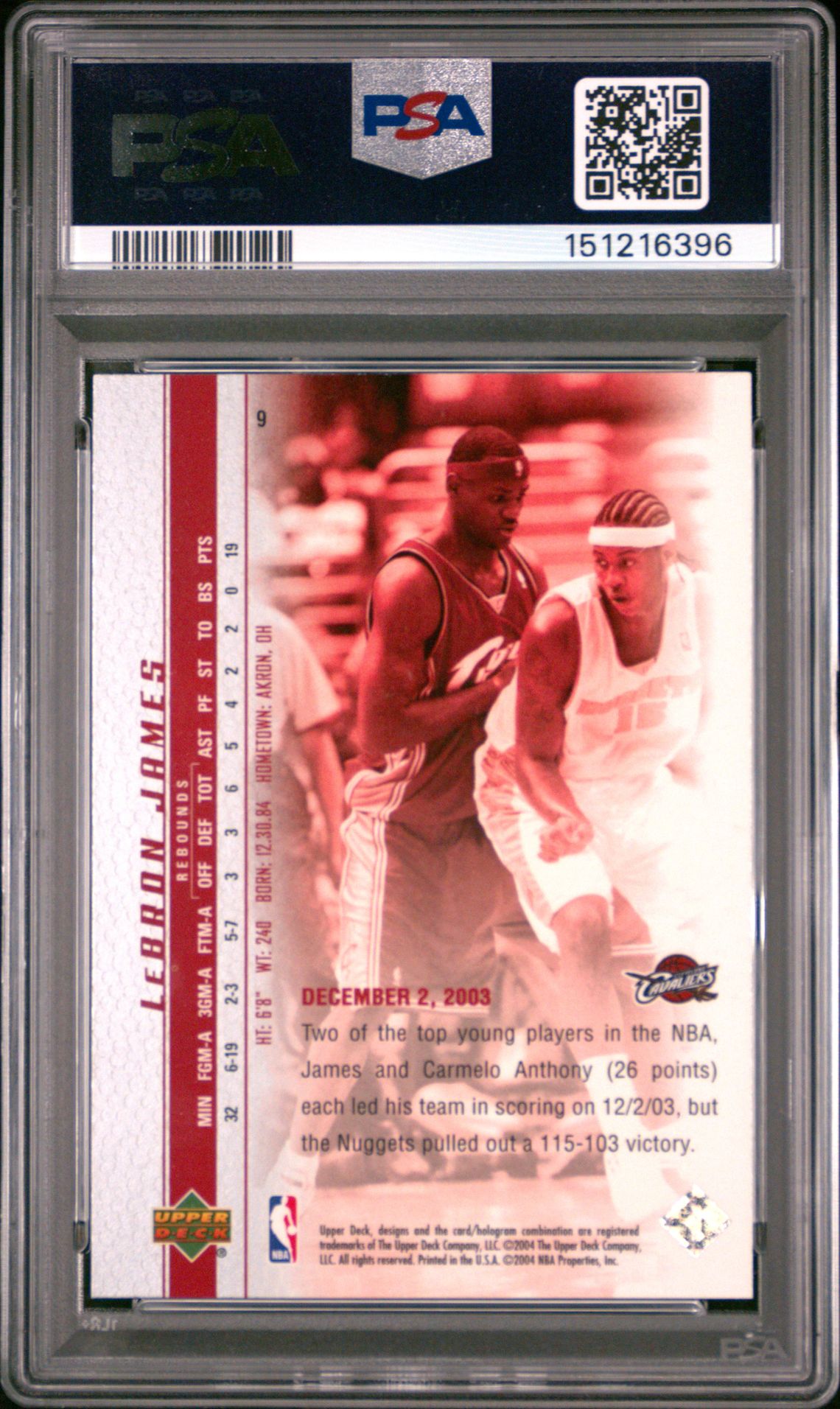 2003 Upper Deck Lebron James Phenomenal Beginnings Lebron James #9 (Phenomenal Beginning) Gem Mt 10 back