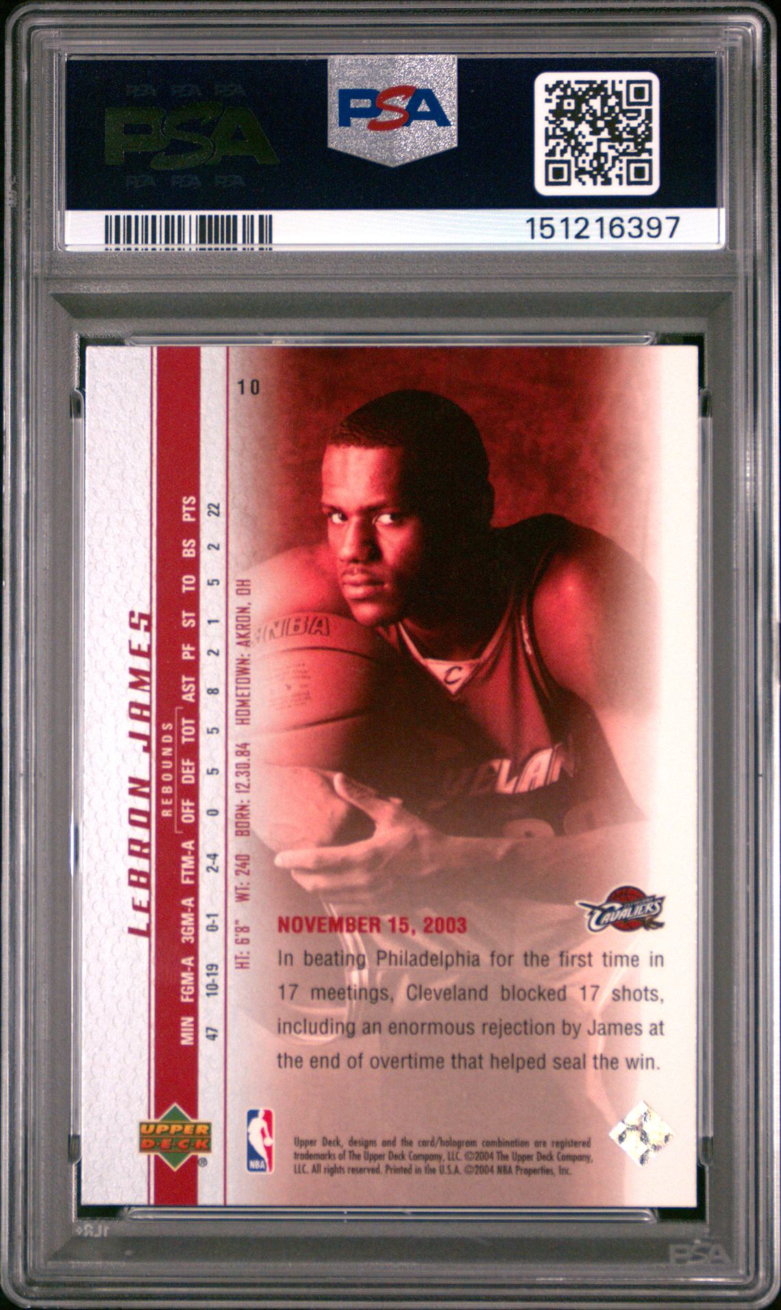 2003 Upper Deck Lebron James Phenomenal Beginnings Lebron James #10 (Phenomenal Beginning) Gem Mt 10 back