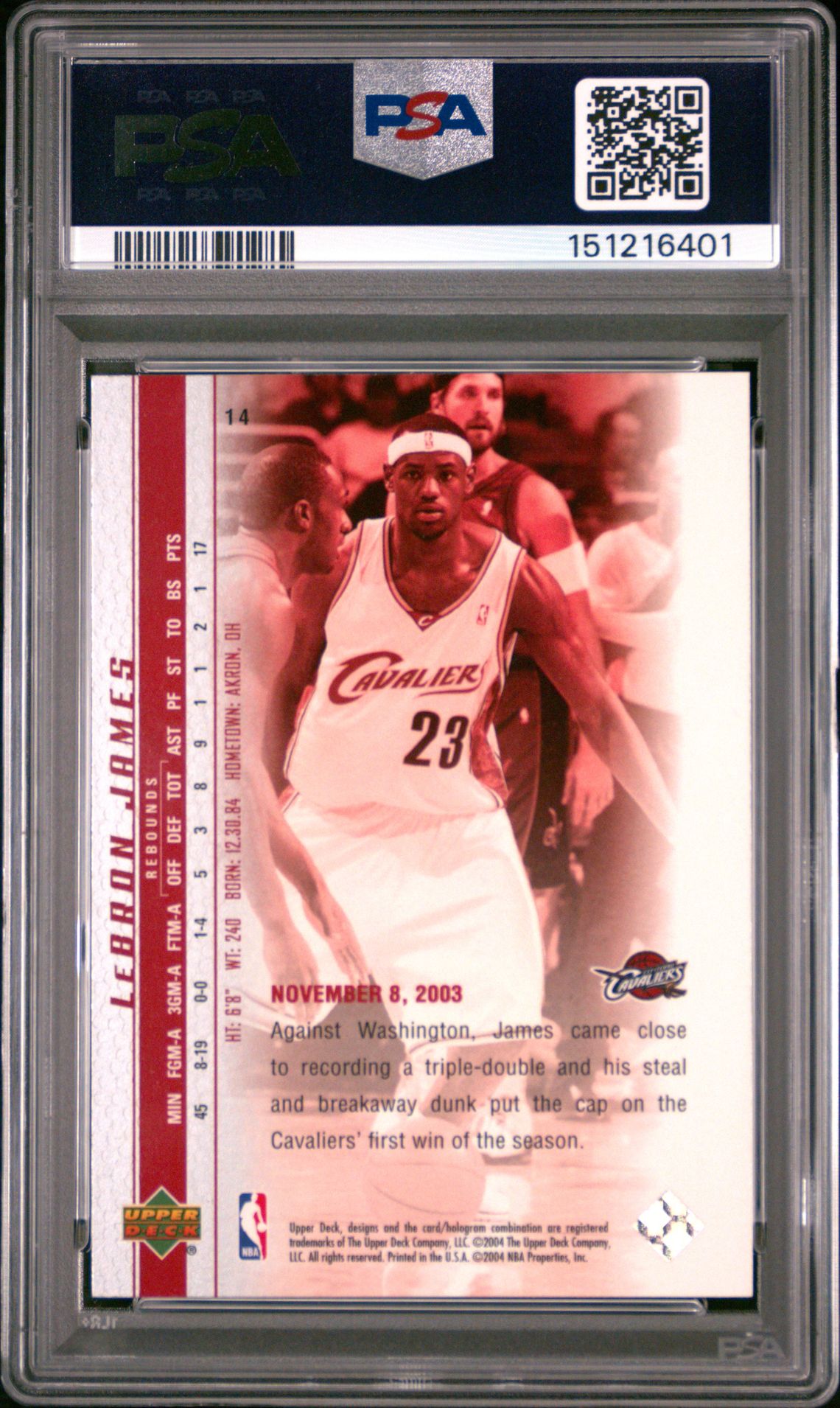 2003 Upper Deck Lebron James Phenomenal Beginnings Lebron James #14 (Phenomenal Beginning) Gem Mt 10 back