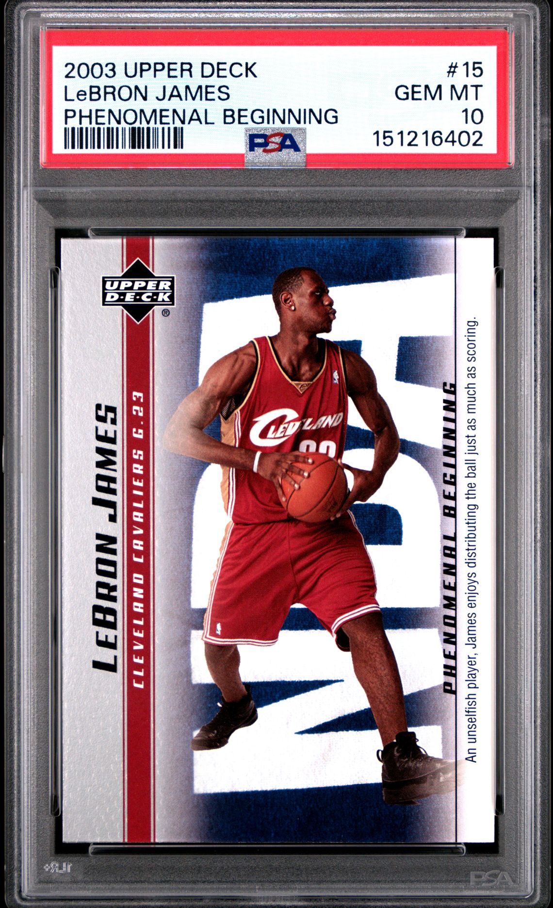 2003 Upper Deck Lebron James Phenomenal Beginnings Lebron James #15 (Phenomenal Beginning) Gem Mt 10 front