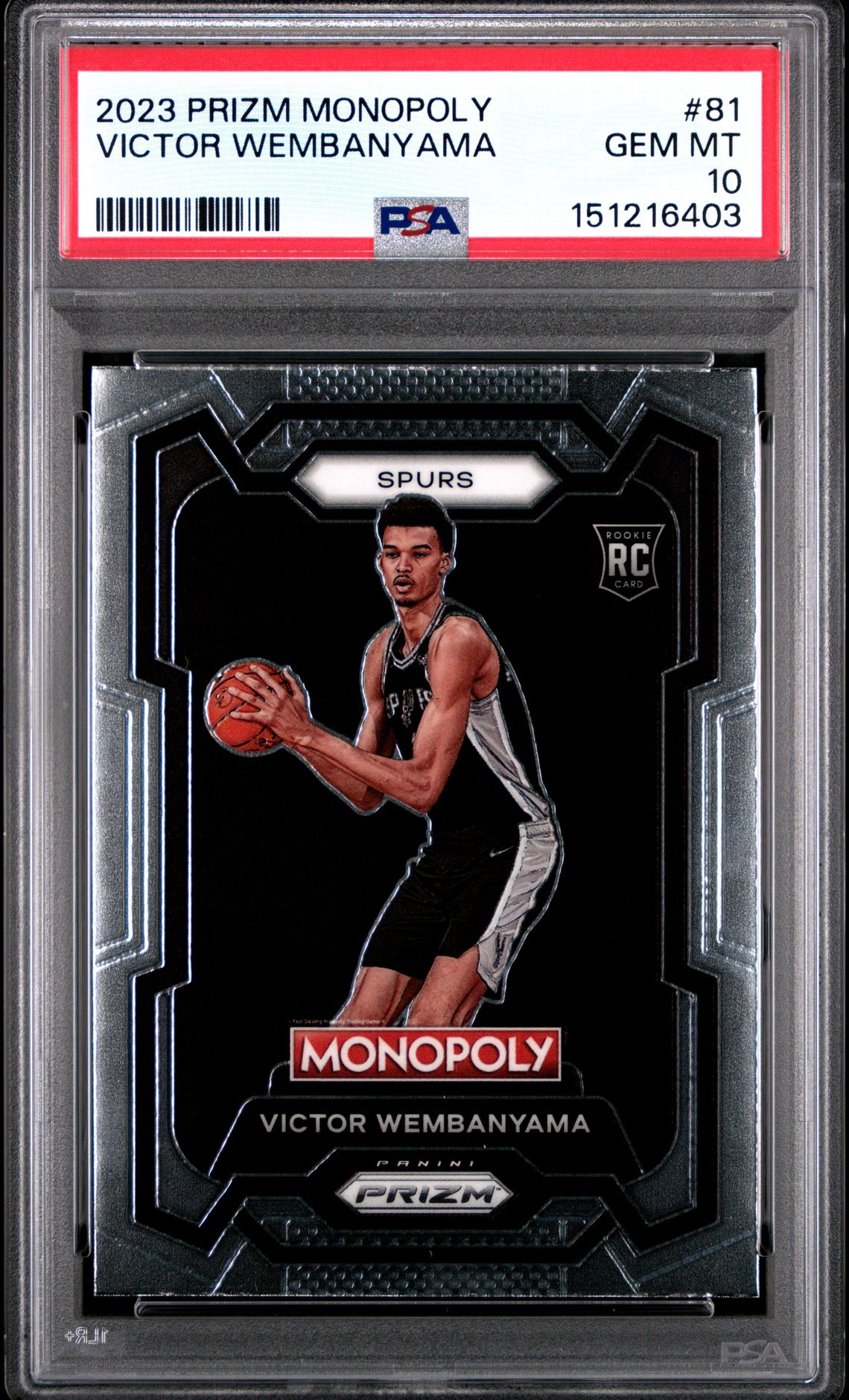 2023 Panini Prizm Monopoly Victor Wembanyama #81 Gem Mt 10 front view - PSA graded GEM MT 10