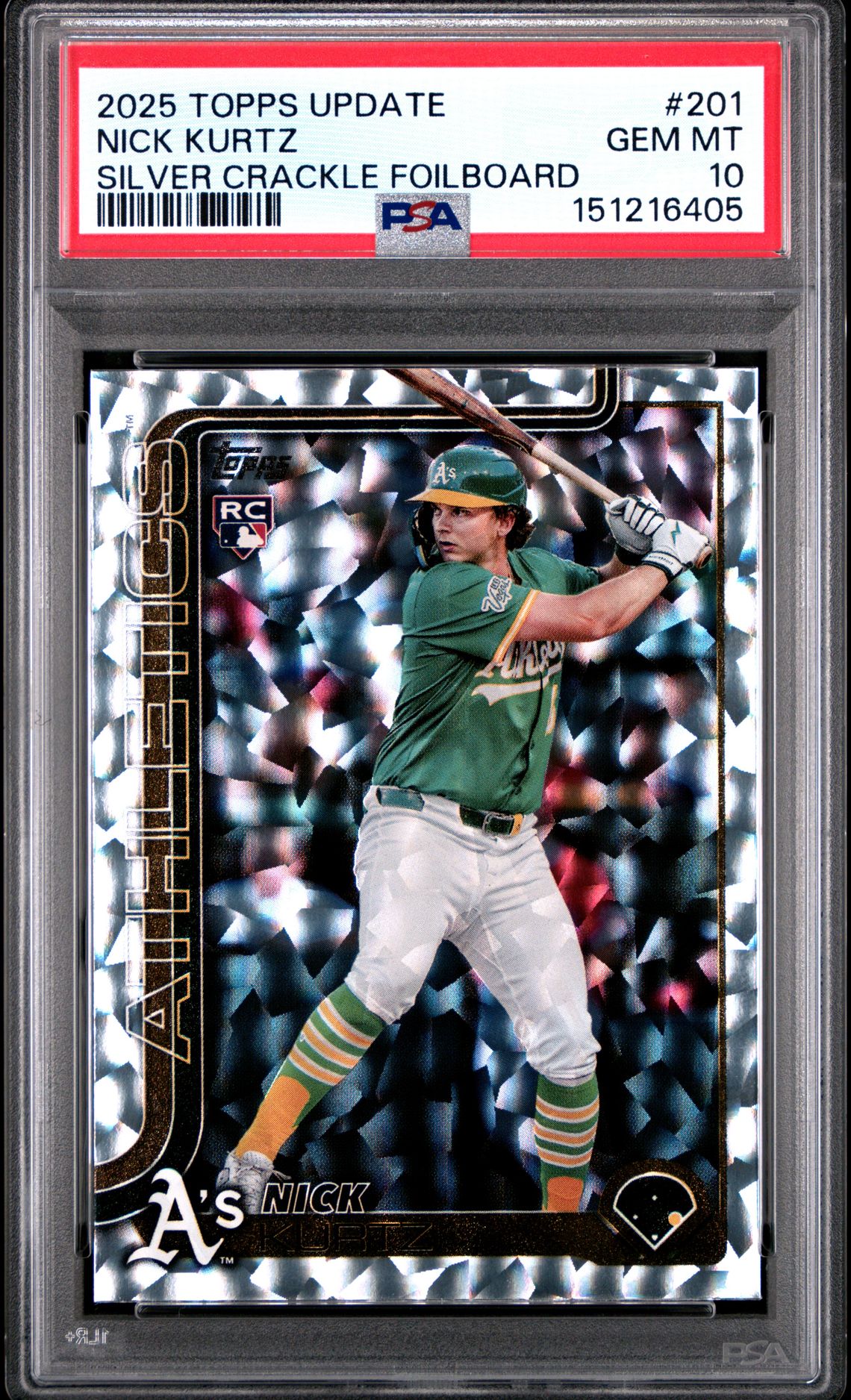 2025 Topps Update Nick Kurtz #201 (Silver Crackle Foilboard) Gem Mt 10 front view - PSA graded GEM MT 10