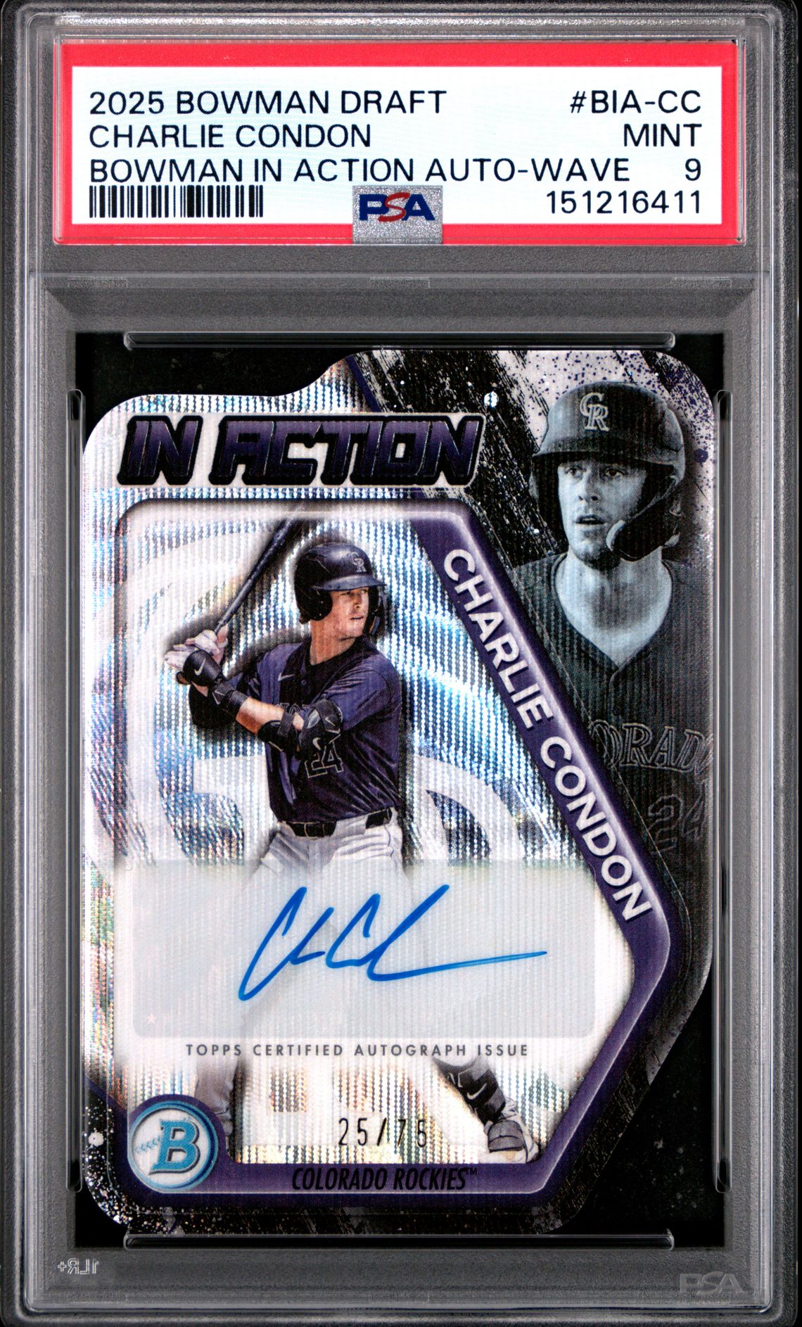 2025 Bowman Draft Bowman In Action Autographs Charlie Condon #Bia-Cc (Bowman In Action Auto-Wave) Mint 9 front