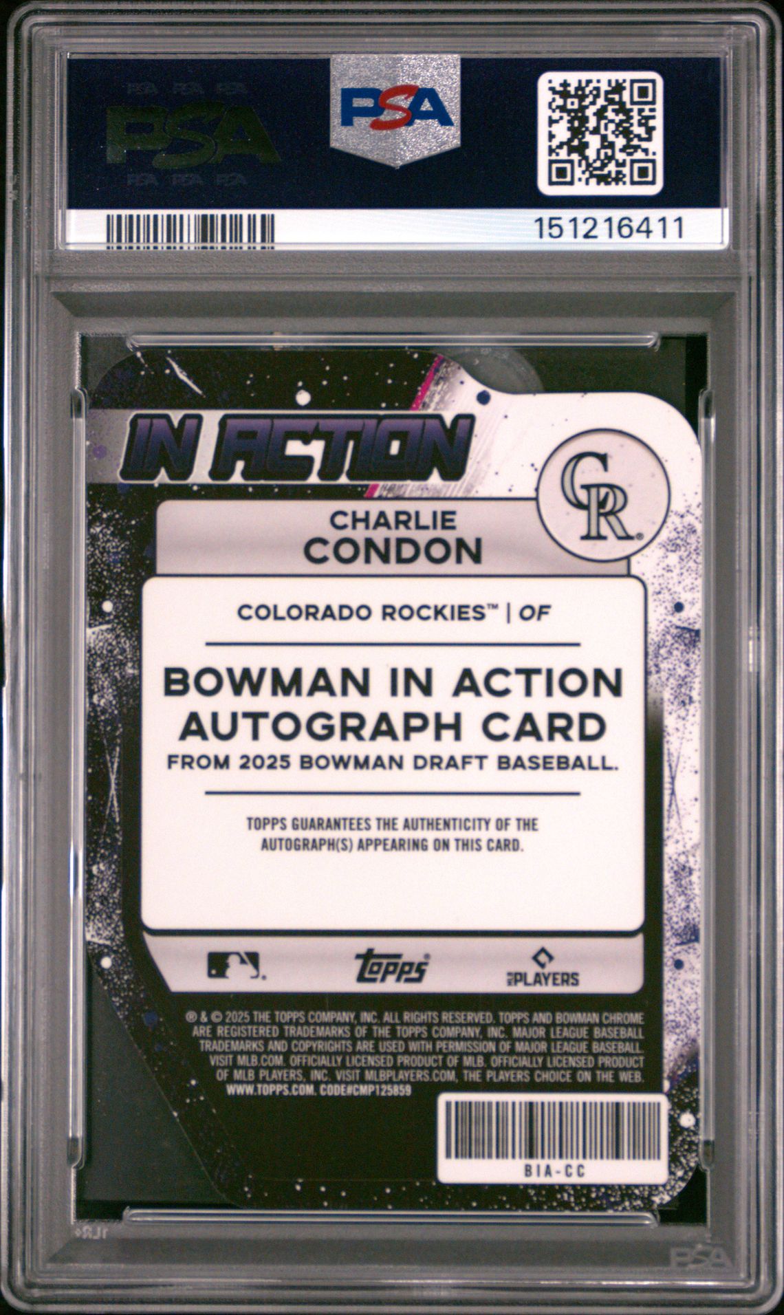 2025 Bowman Draft Bowman In Action Autographs Charlie Condon #Bia-Cc (Bowman In Action Auto-Wave) Mint 9 back