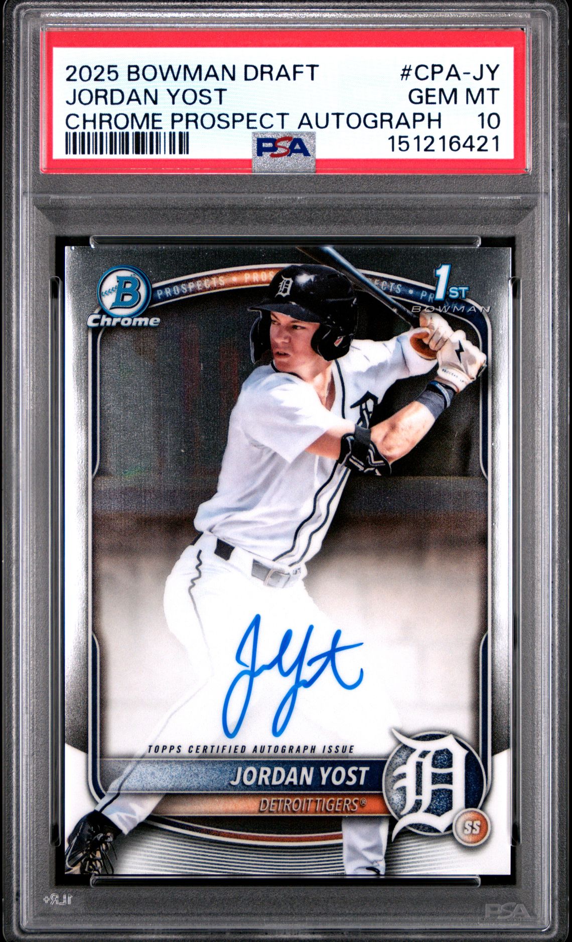 2025 Bowman Draft Chrome Prospect Autographs Jordan Yost #Cpa-Jy Gem Mt 10 front