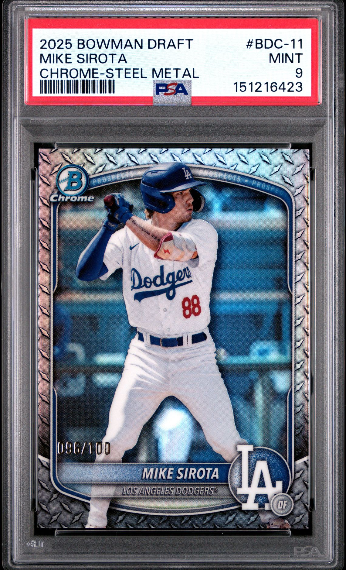 2025 Bowman Draft Mike Sirota #Bdc-11 (Chrome-Steel Metal) Mint 9 front