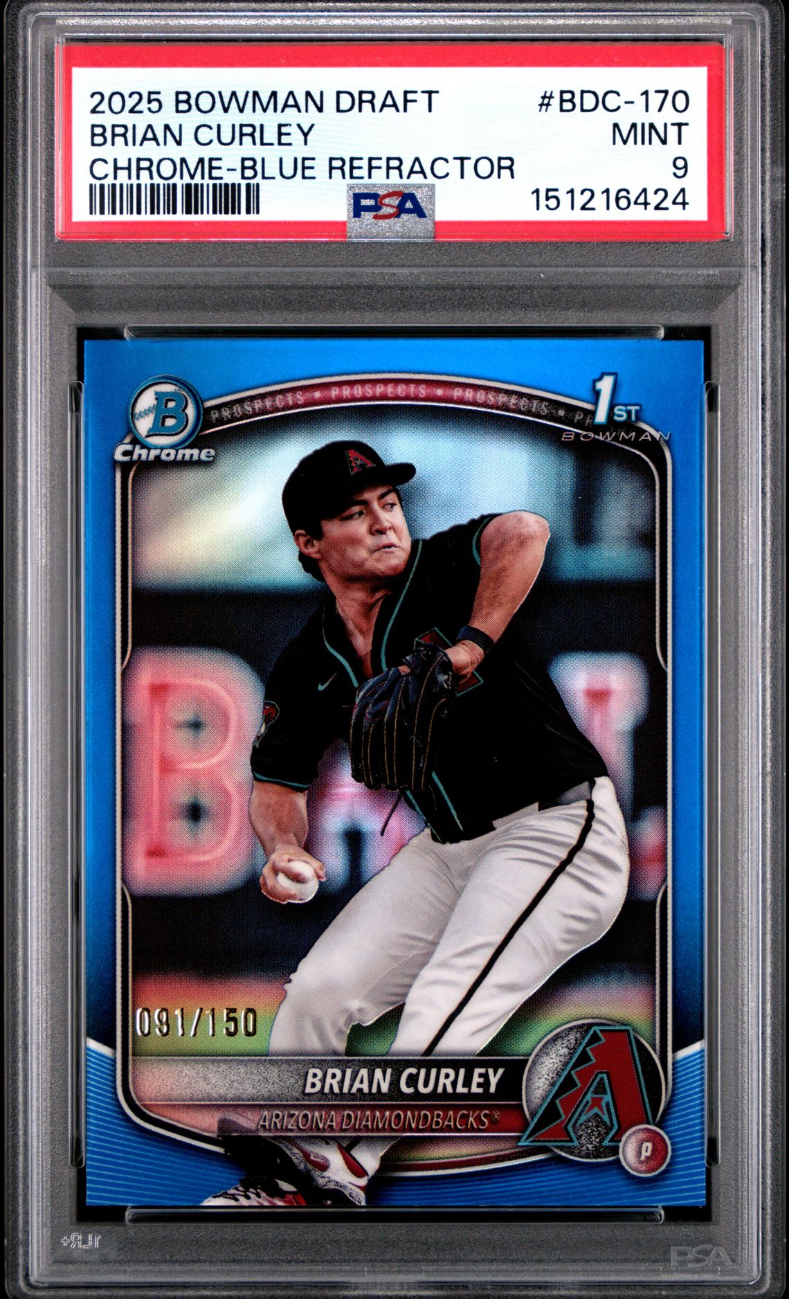 2025 Bowman Draft Brian Curley #Bdc-170 (Chrome-Blue Refractor) Mint 9 front