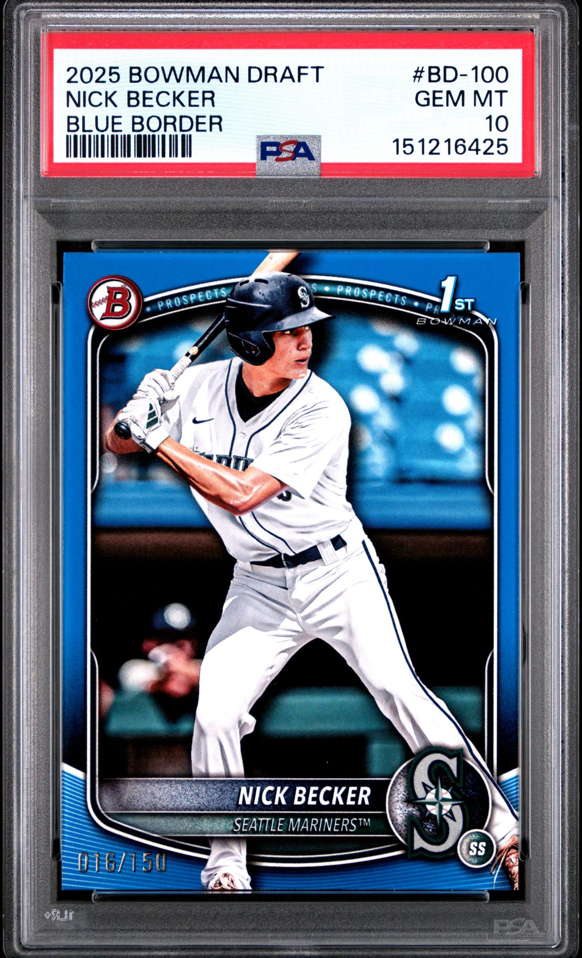 2025 Bowman Draft Nick Becker #Bd-100 (Blue Border) Gem Mt 10 front