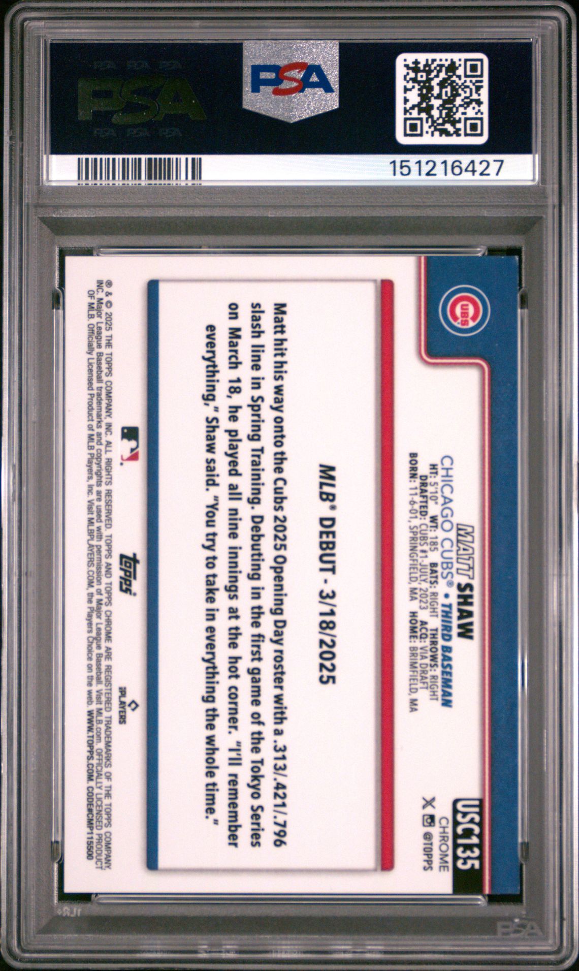 2025 Topps Chrome Update Matt Shaw #135 (Orange Wave) Mint 9 back