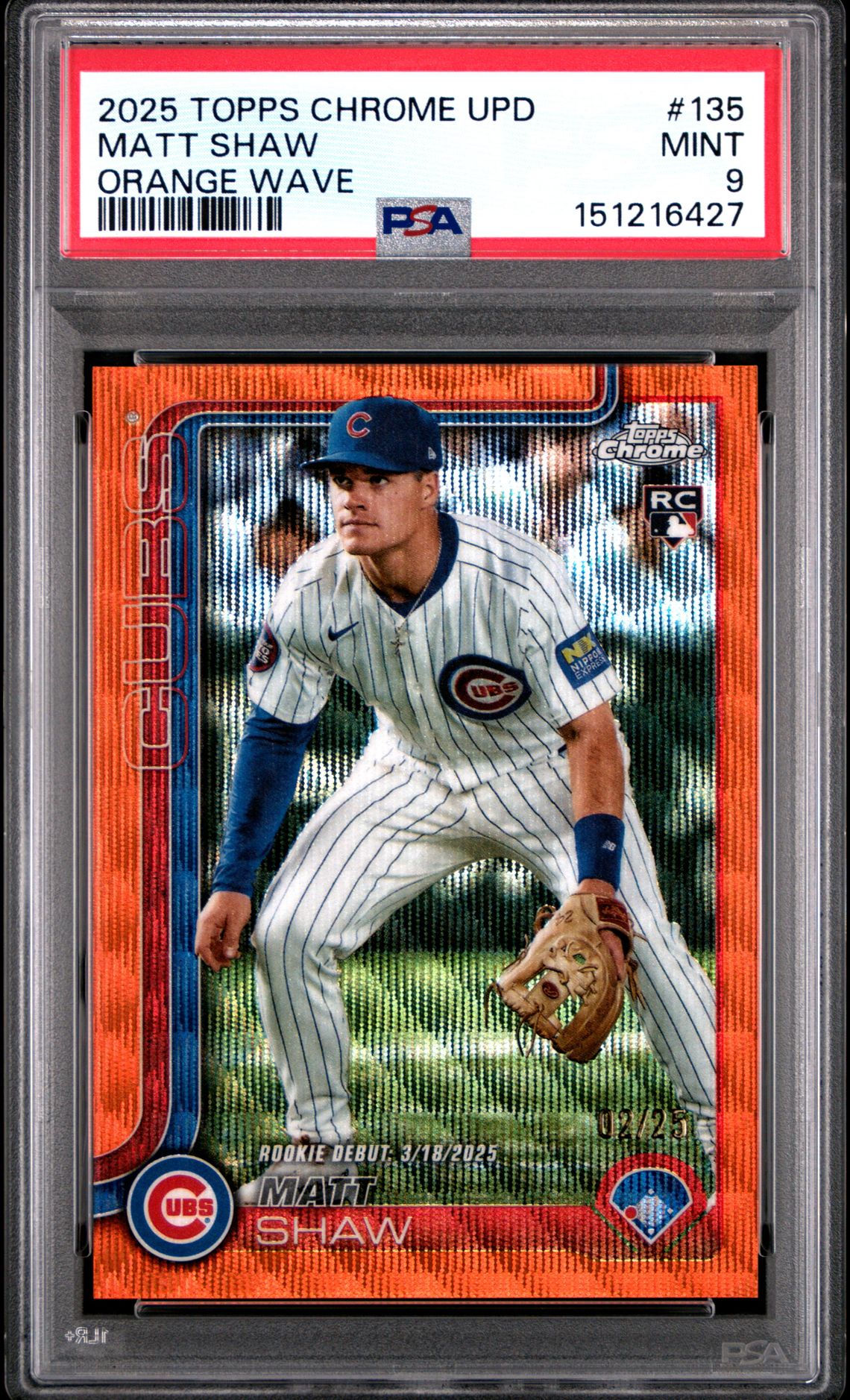 2025 Topps Chrome Update Matt Shaw #135 (Orange Wave) Mint 9 front