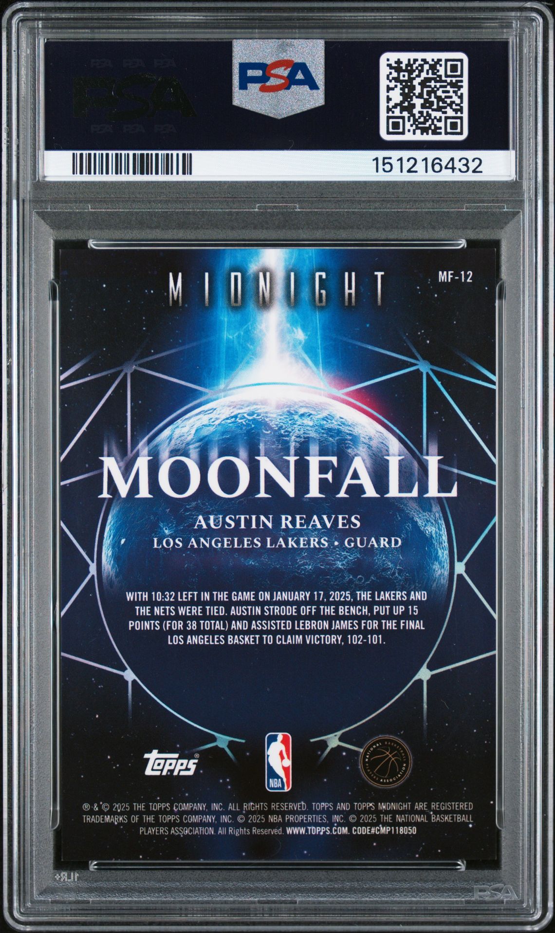 2025 Topps Midnight Moonfall Austin Reaves #Mf-12 Mint 9 back