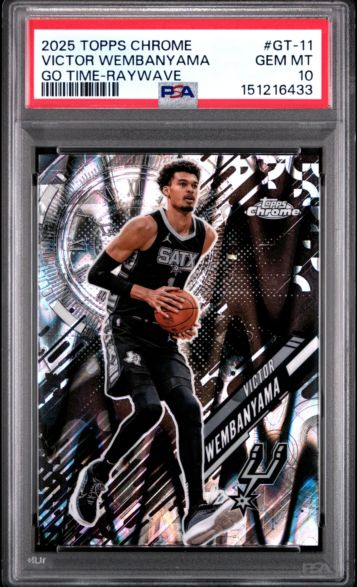 2025 Topps Chrome Go Time Victor Wembanyama #Gt-11 (Go Time-Raywave) Gem Mt 10 front view - PSA graded GEM MT 10