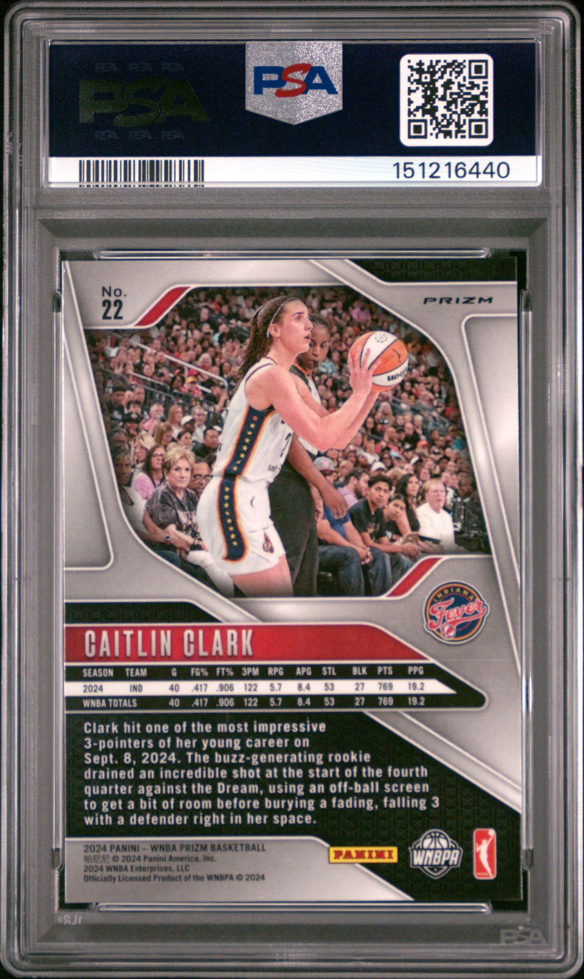 2024 Panini Prizm Wnba Caitlin Clark #22 (Orange Ice) Mint 9 back
