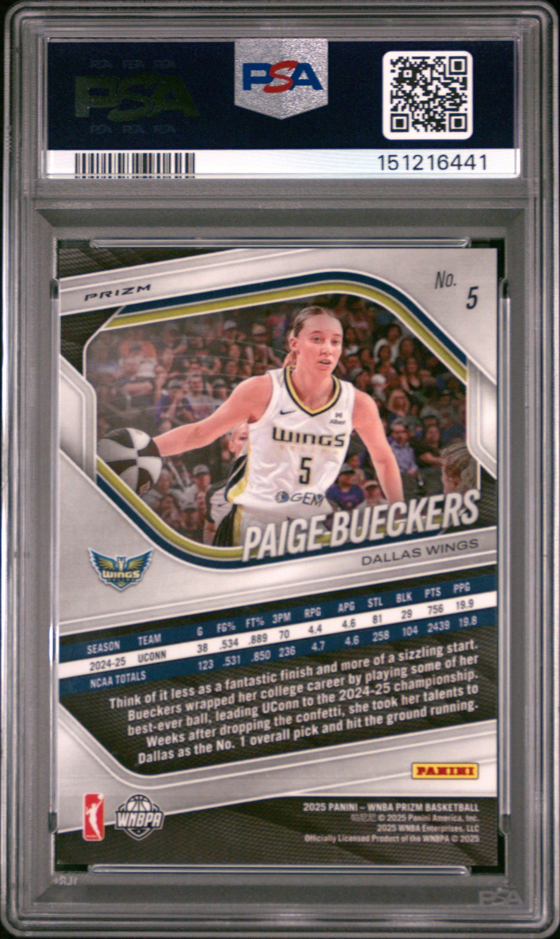 2025 Panini Prizm Wnba Paige Bueckers #5 (Pandora) Gem Mt 10 back