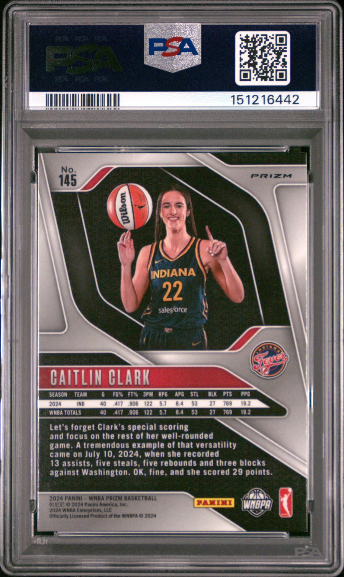 2024 Panini Prizm Wnba Caitlin Clark #145 (Ice) Mint 9 back