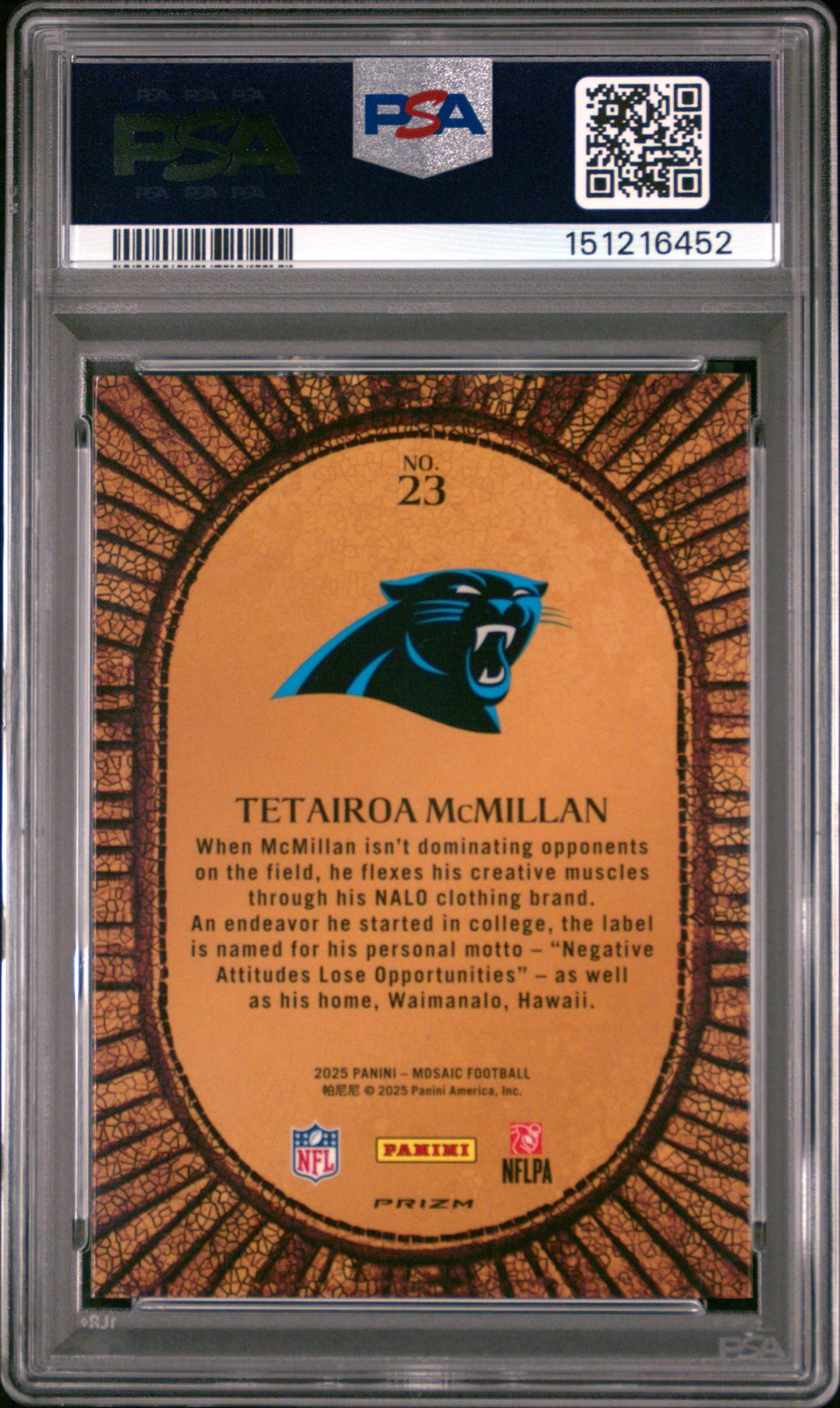2025 PANINI MOSAIC MICRO MOSAIC TETAIROA McMILLAN  23 GEM MT 10 back