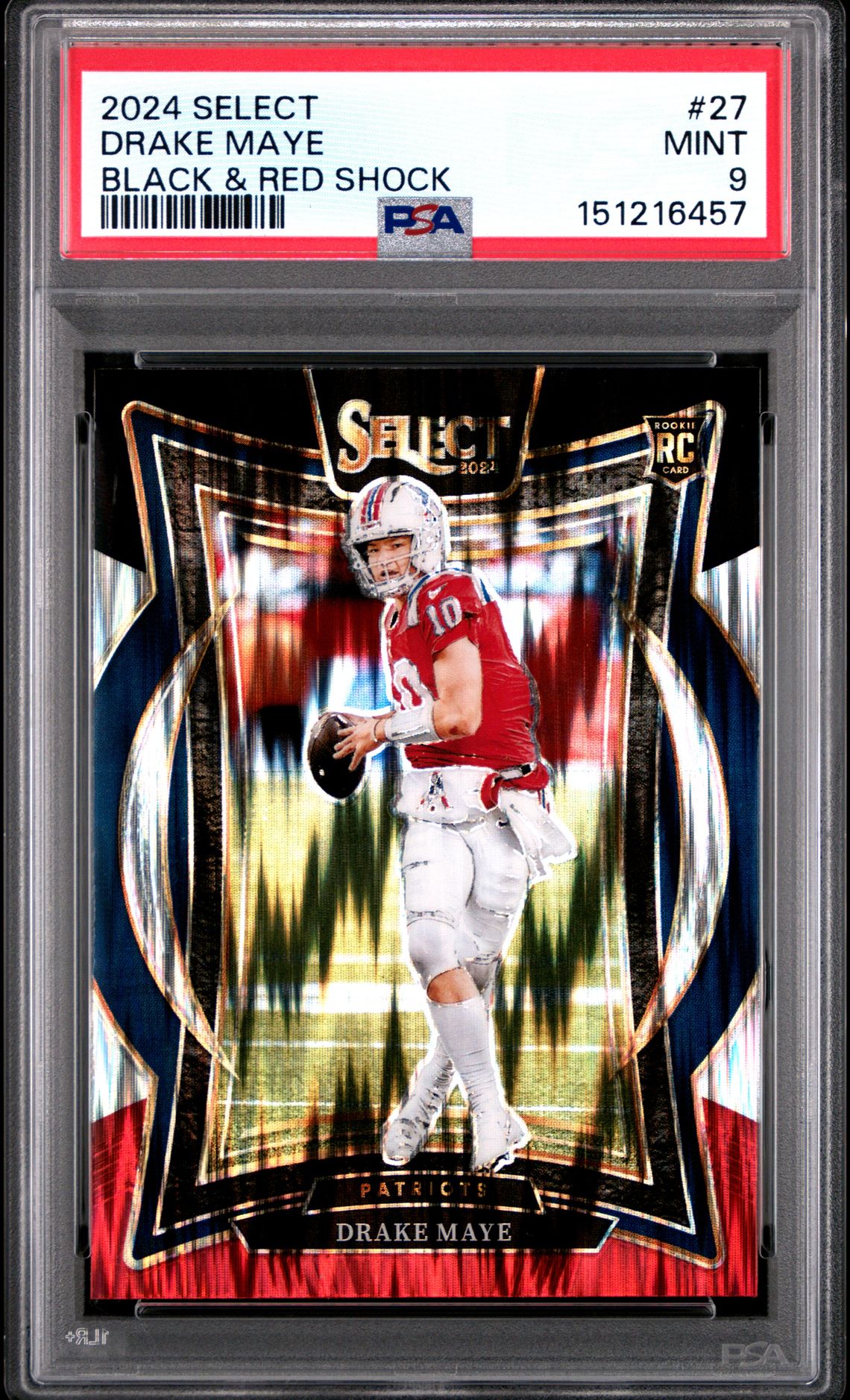 2024 Panini Select Drake Maye #27 (Black & Red Shock) Mint 9 front