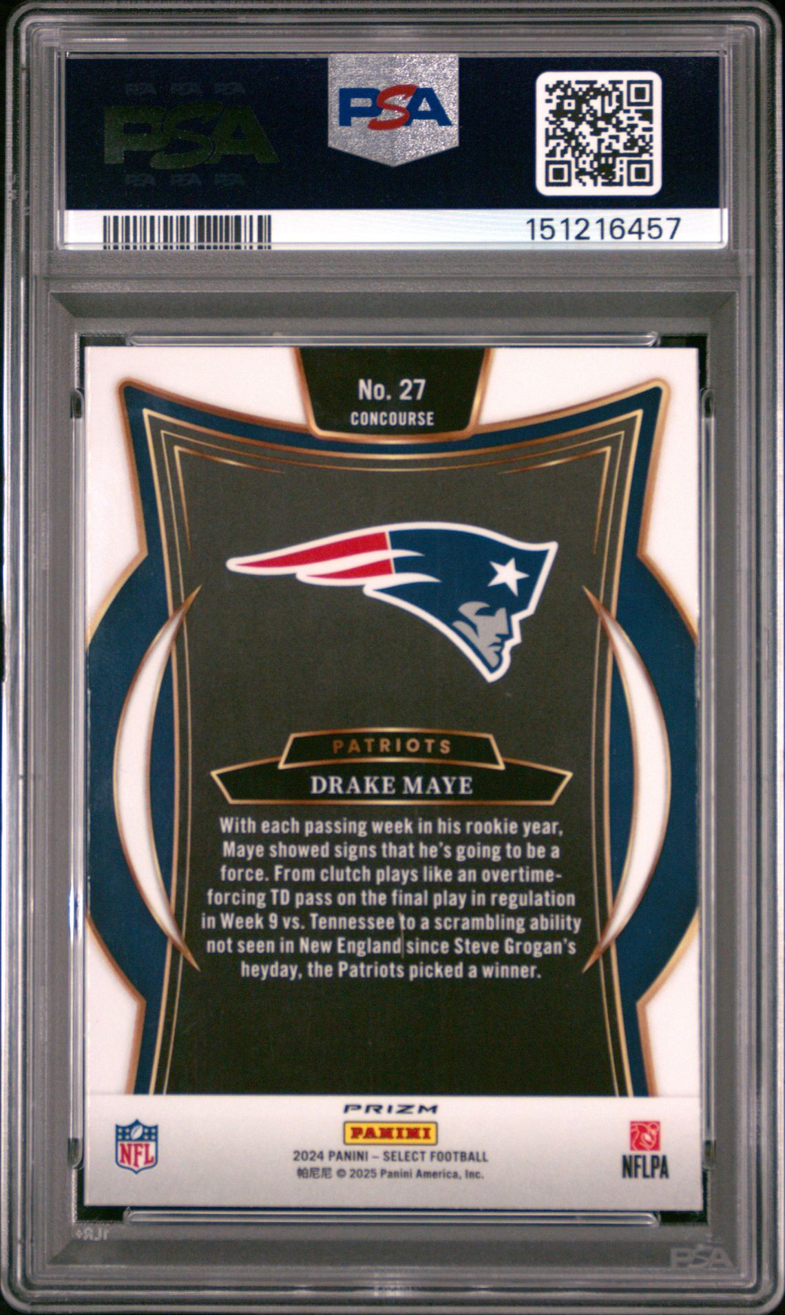 2024 Panini Select Drake Maye #27 (Black & Red Shock) Mint 9 back