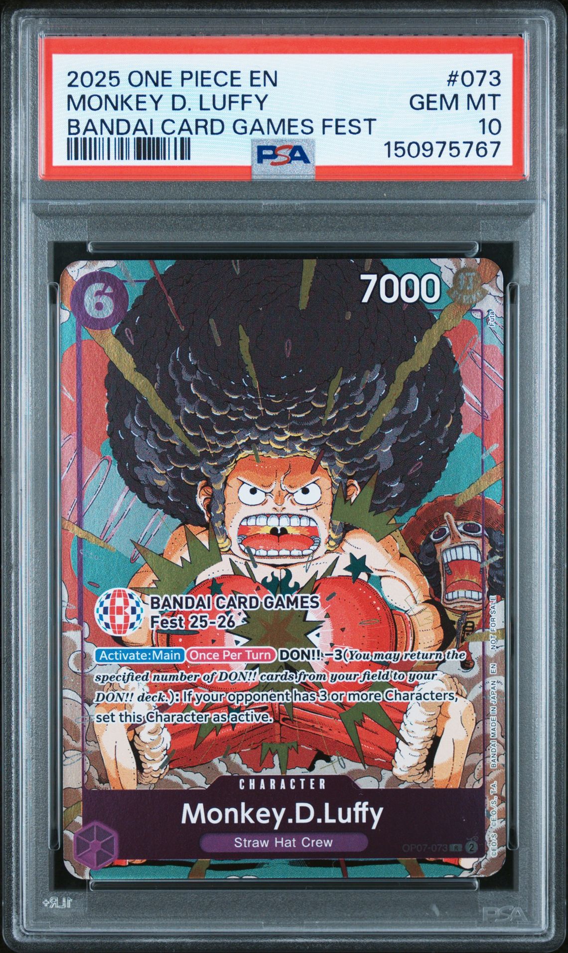 2025 One Piece Promos Monkey D. Luffy #073 (Bandai Card Games Fest) Gem Mt 10 front