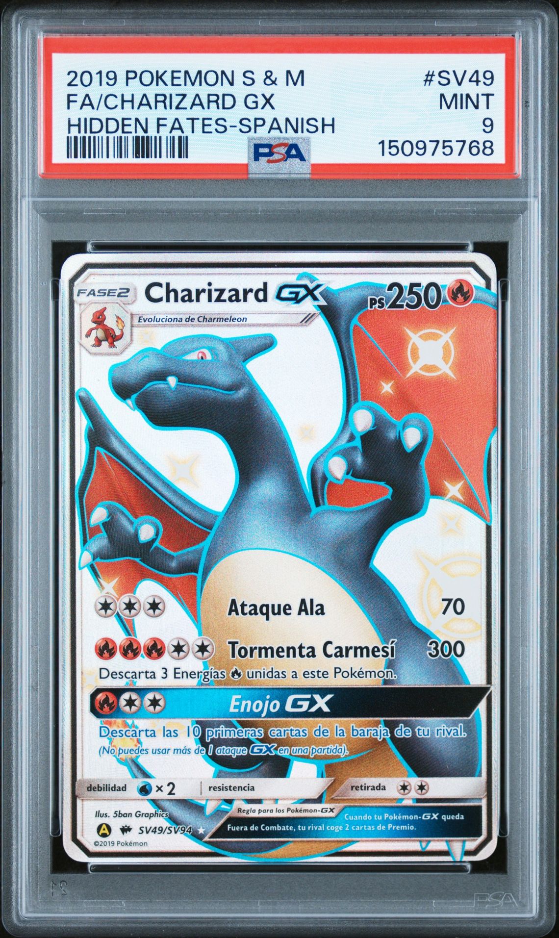 2019 Pokemon Sun & Moon Hidden Fates Fa/Charizard Gx #Sv49 (Hidden Fates-Spanish) Mint 9 front