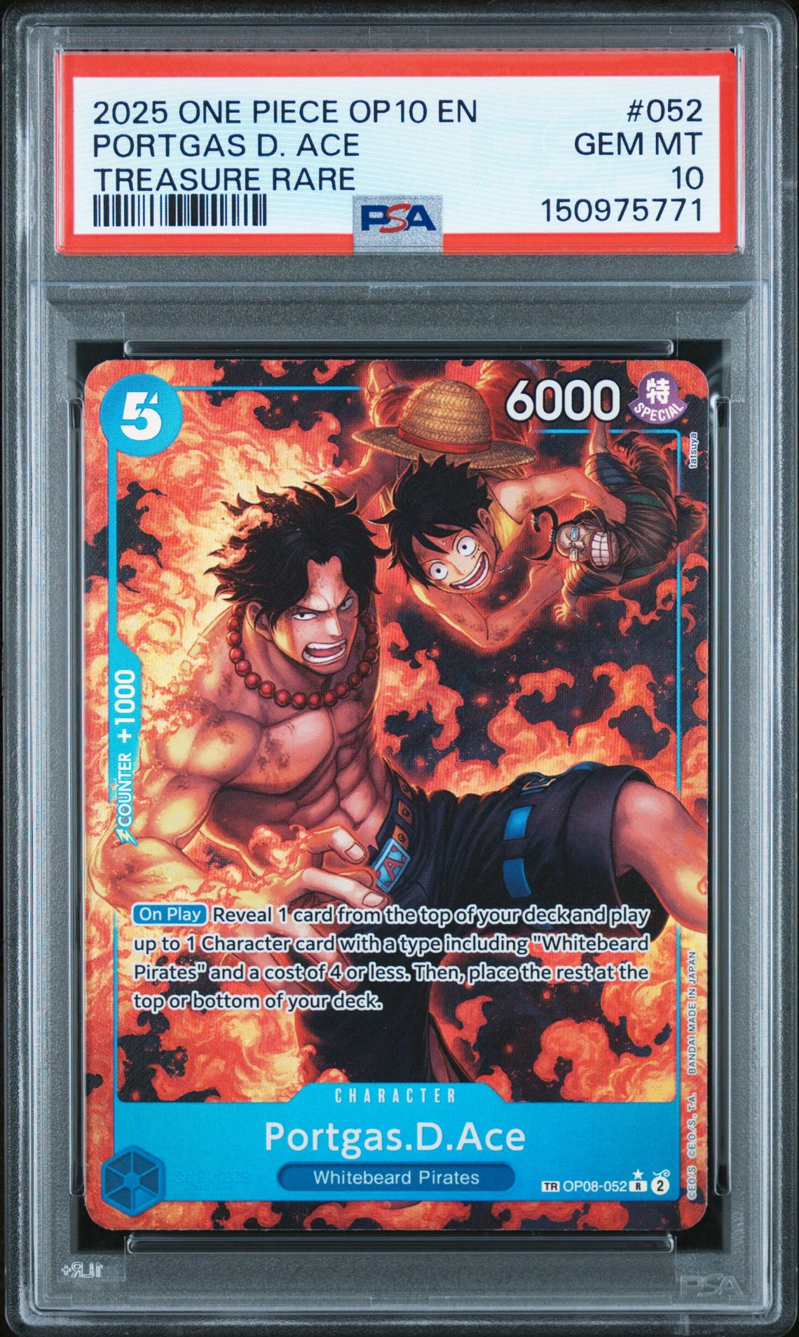2025 One Piece Op10-Royal Blood Portgas D. Ace #052 (Treasure Rare) Gem Mt 10 front