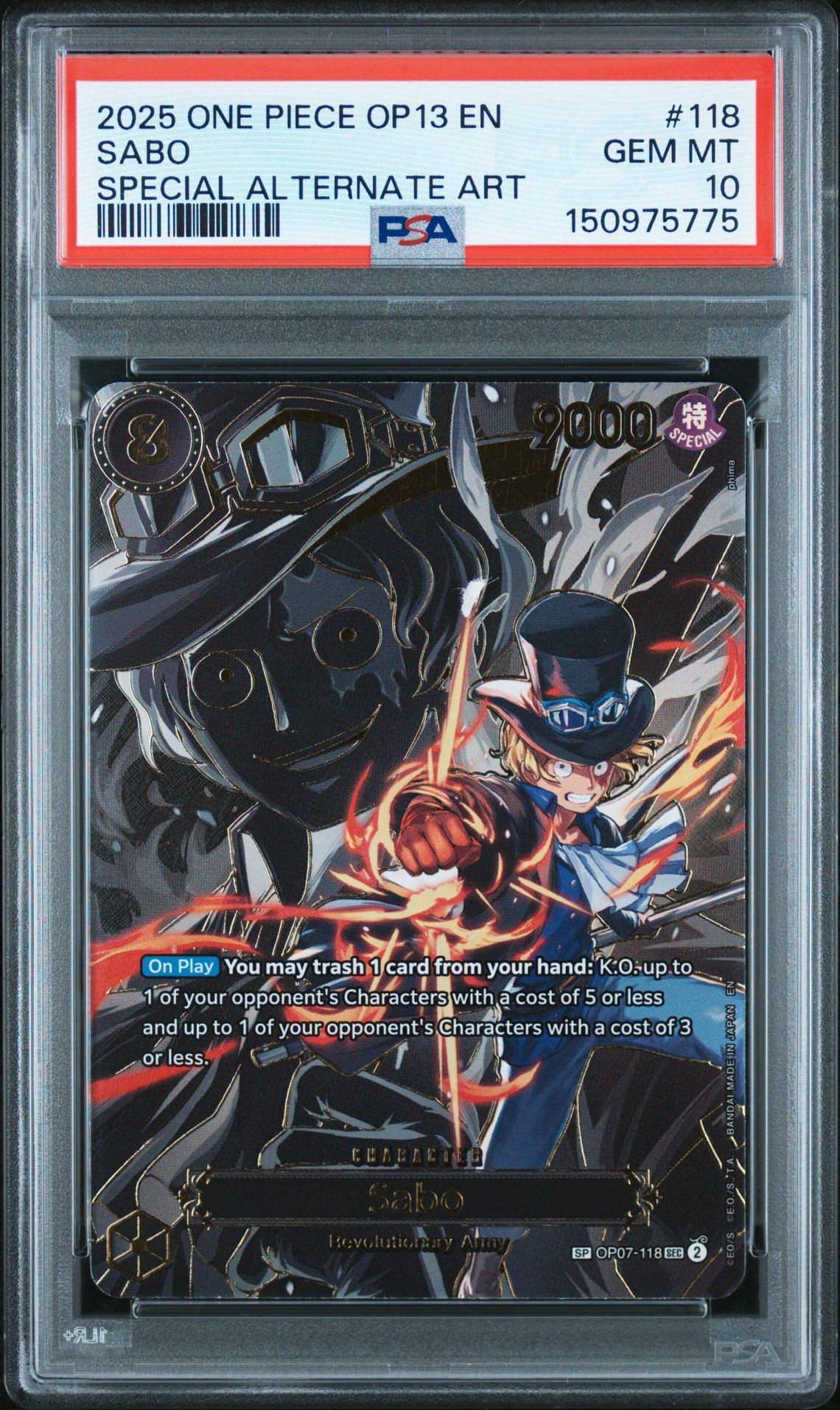 2025 One Piece Op13-Carrying On His Will Sabo #118 (Special Alternate Art) Gem Mt 10 front