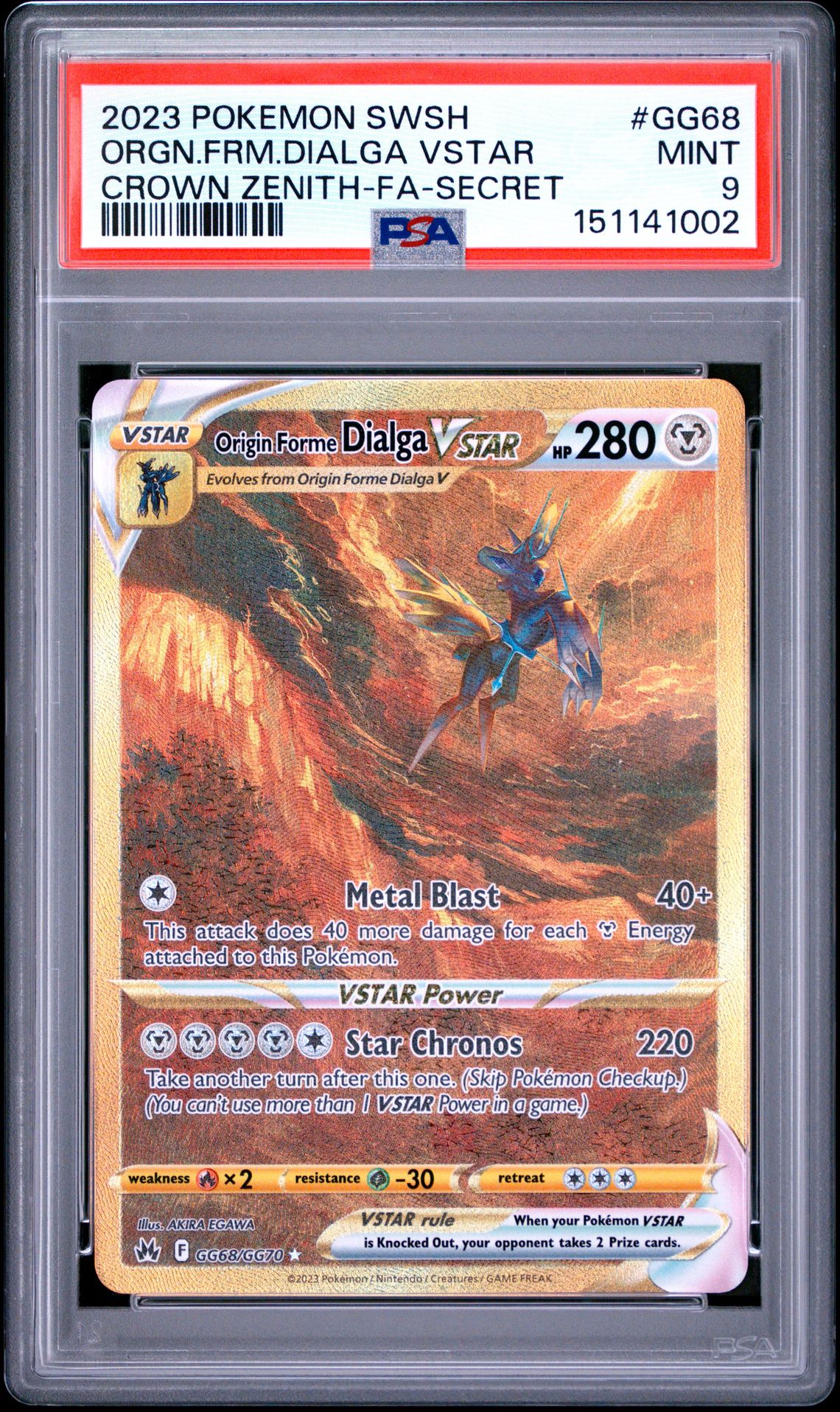 2023 Pokemon Sword And Shield Crown Zenith Orgn.frm.dialga Vstar #Gg68 (Crown Zenith-Fa-Secret) Mint 9 front
