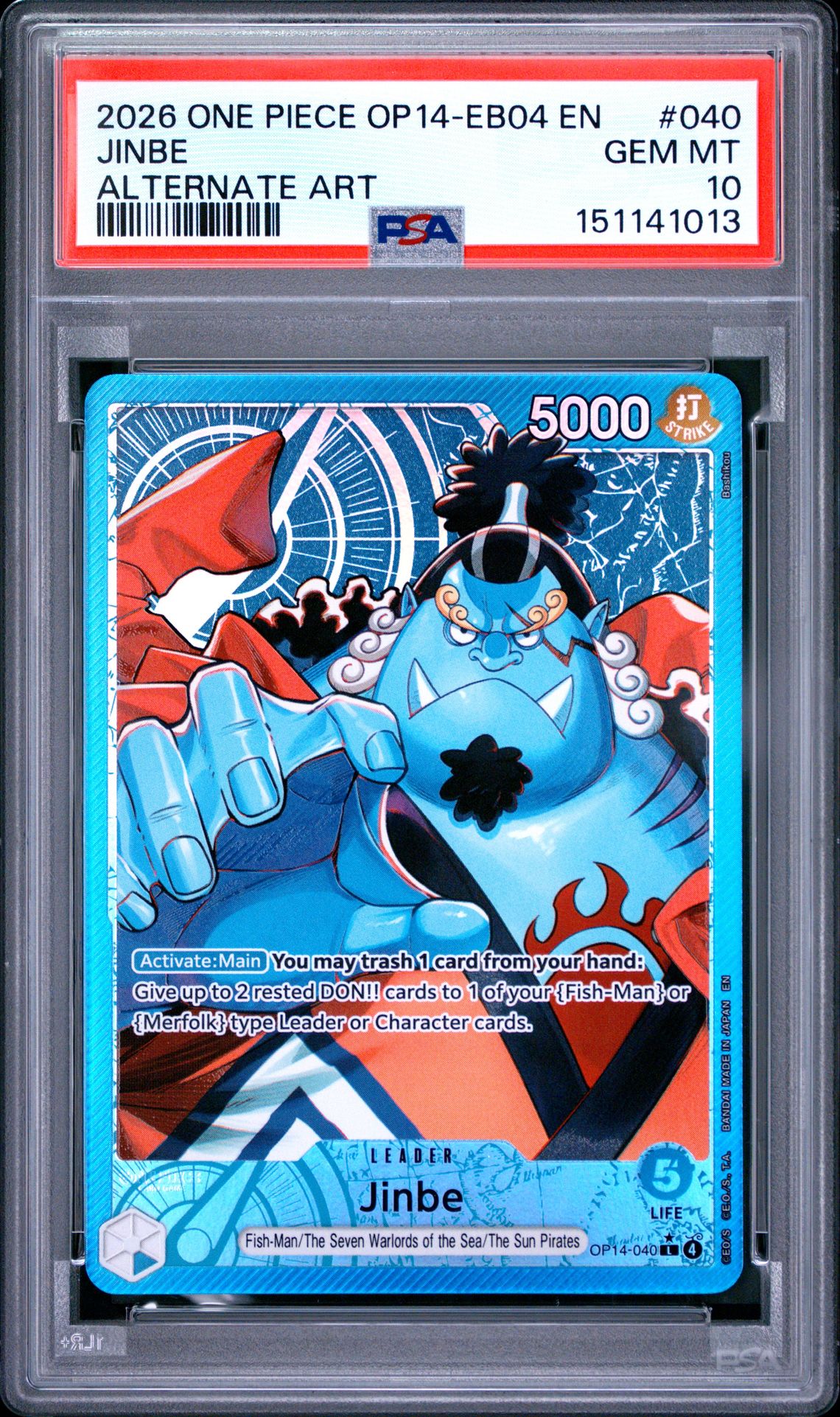 2026 One Piece Op14-Eb04-The Azure Sea's Seven Jinbe #040 (Alternate Art) Gem Mt 10 front