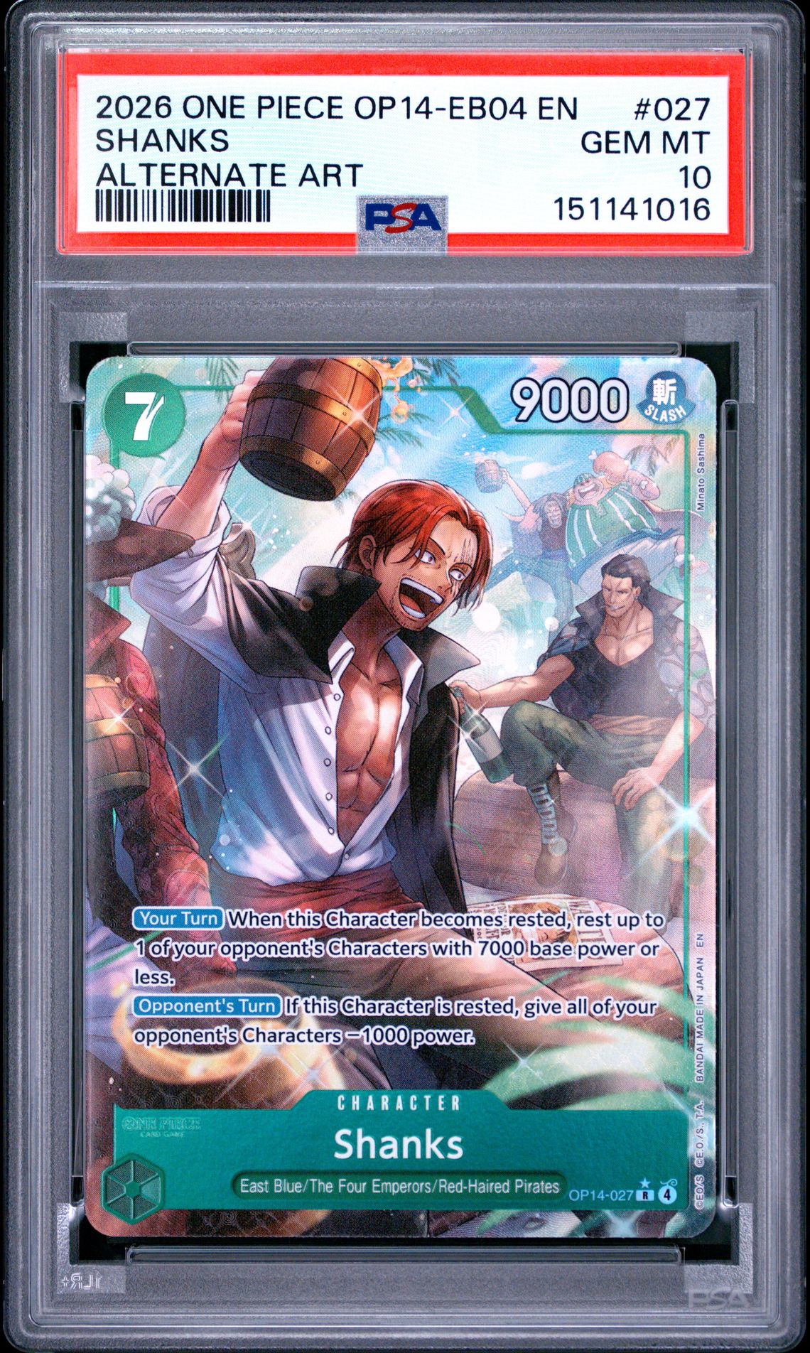 2026 One Piece Op14-Eb04-The Azure Sea's Seven Shanks #027 (Alternate Art) Gem Mt 10 front