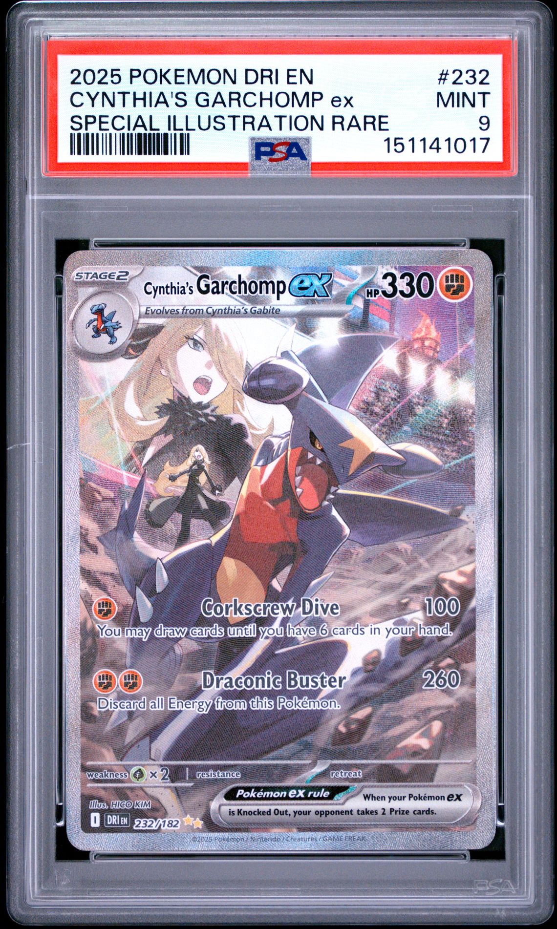 2025 Pokemon Dri En-Destined Rivals Cynthia's Garchomp Ex #232 (Special Illustration Rare) Mint 9 front