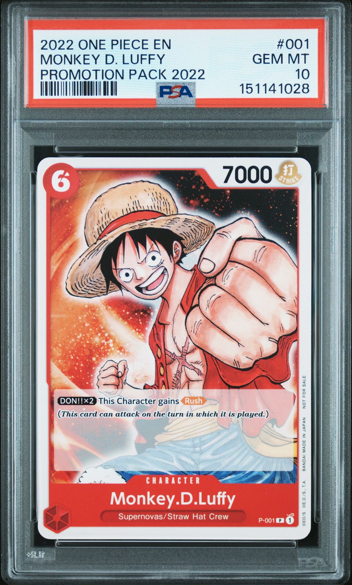 2022 One Piece Promos Monkey D. Luffy #001 (Promotion Pack 2022) Gem Mt 10 front