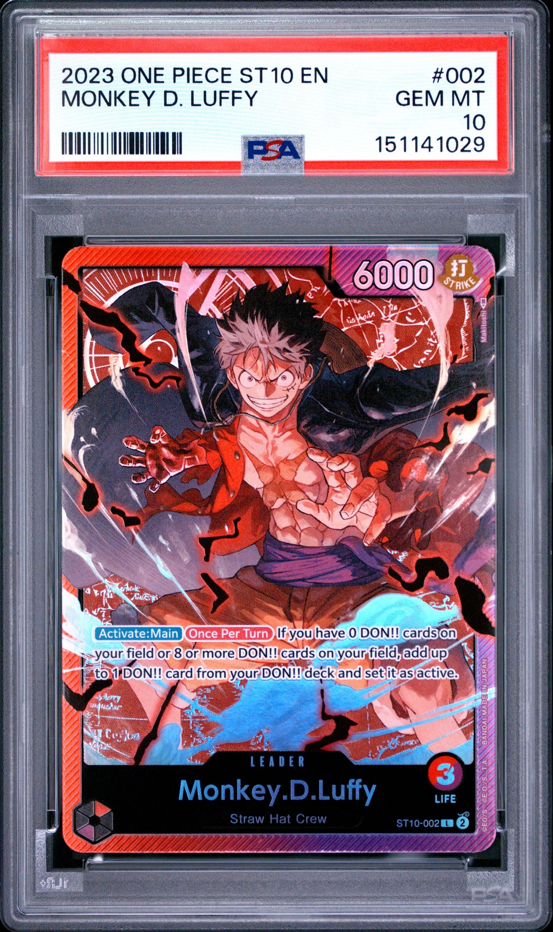 2023 One Piece Ultra Deck St10-The Three Captains Monkey D. Luffy #002 Gem Mt 10 front