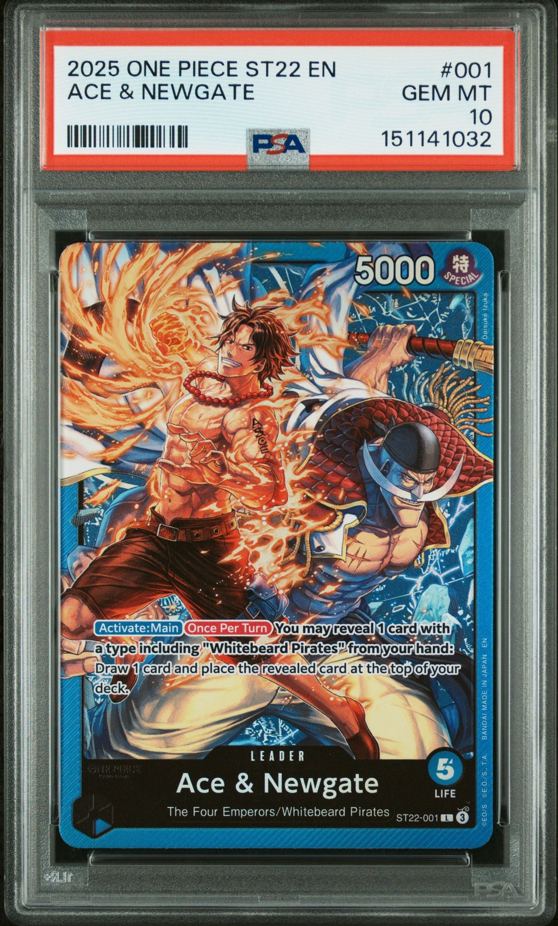 2025 One Piece Starter Deck St22-Ace & Newgate Ace & Newgate #001 Gem Mt 10 front