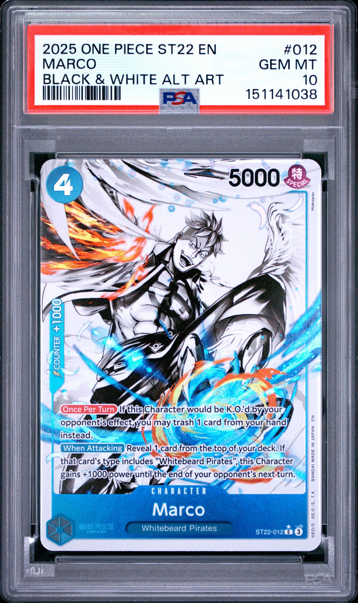 2025 One Piece Starter Deck St22-Ace & Newgate Marco #012 (Black & White Alt Art) Gem Mt 10 front