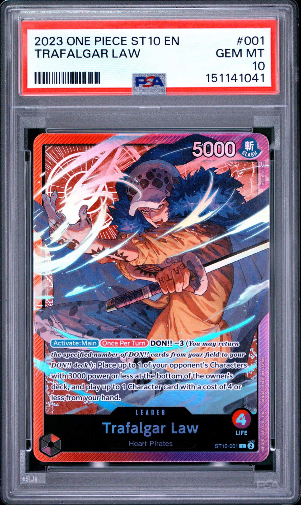 2023 One Piece Ultra Deck St10-The Three Captains Trafalgar Law #001 Gem Mt 10 front