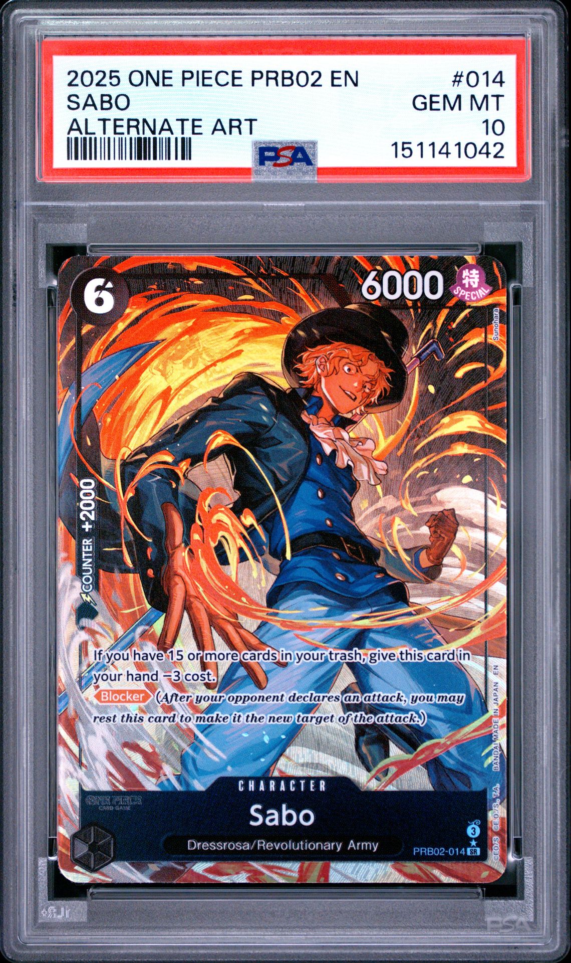 2025 One Piece Prb02-Premium Booster -One Piece Card The Best- Vol.2 Sabo #014 (Alternate Art) Gem Mt 10 front