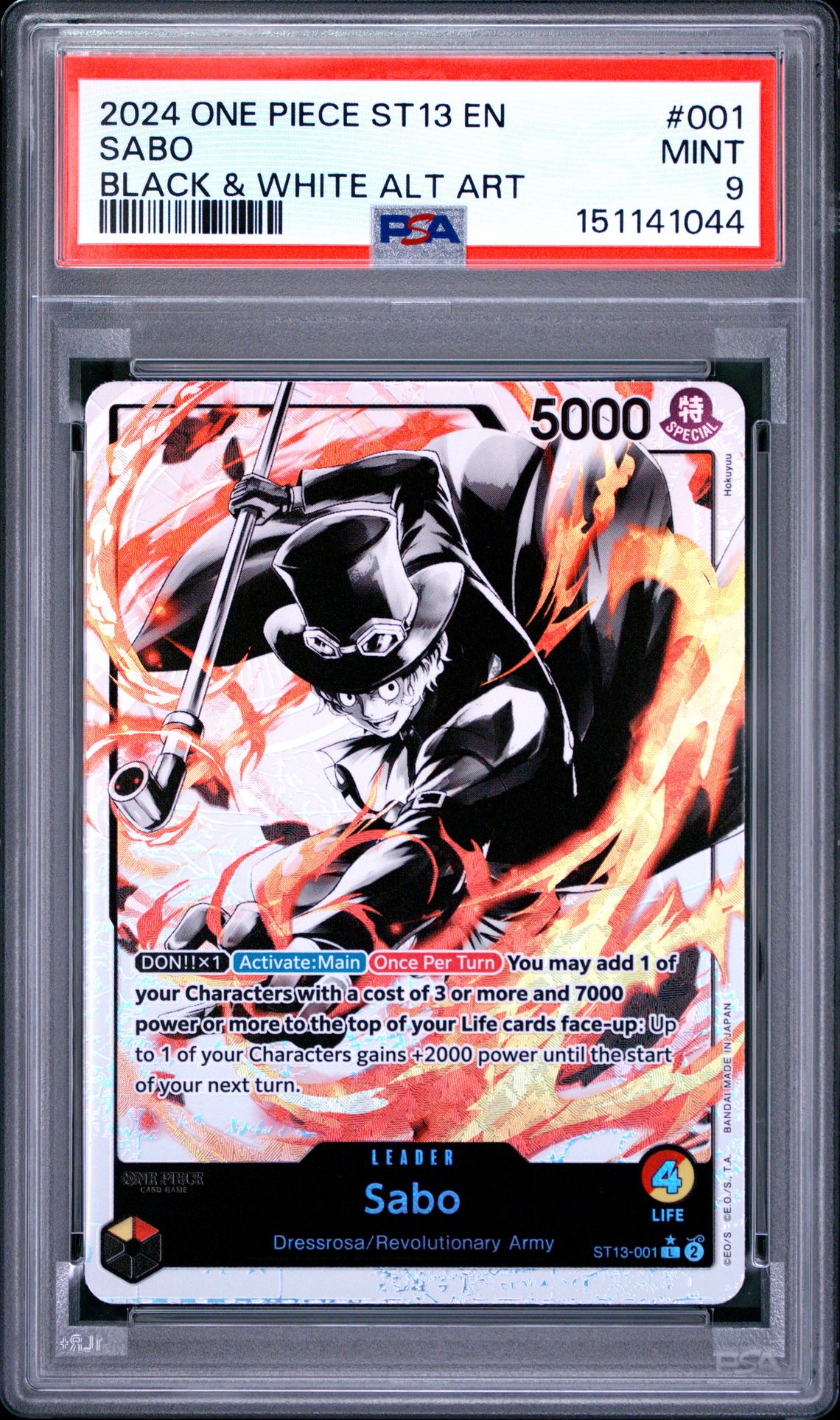 2024 One Piece Ultra Deck St13-The Three Brothers Sabo #001 (Black & White Alt Art) Mint 9 front
