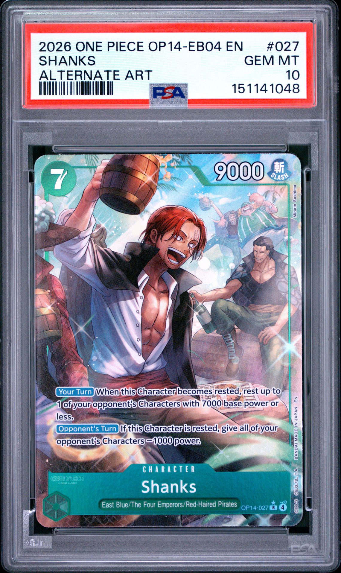 2026 One Piece Op14-Eb04-The Azure Sea's Seven Shanks #027 (Alternate Art) Gem Mt 10 front