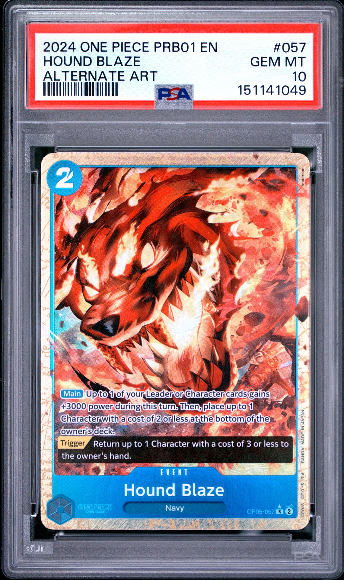 2024 One Piece Prb01-Premium Booster -One Piece Card The Best- Hound Blaze #057 (Alternate Art) Gem Mt 10 front
