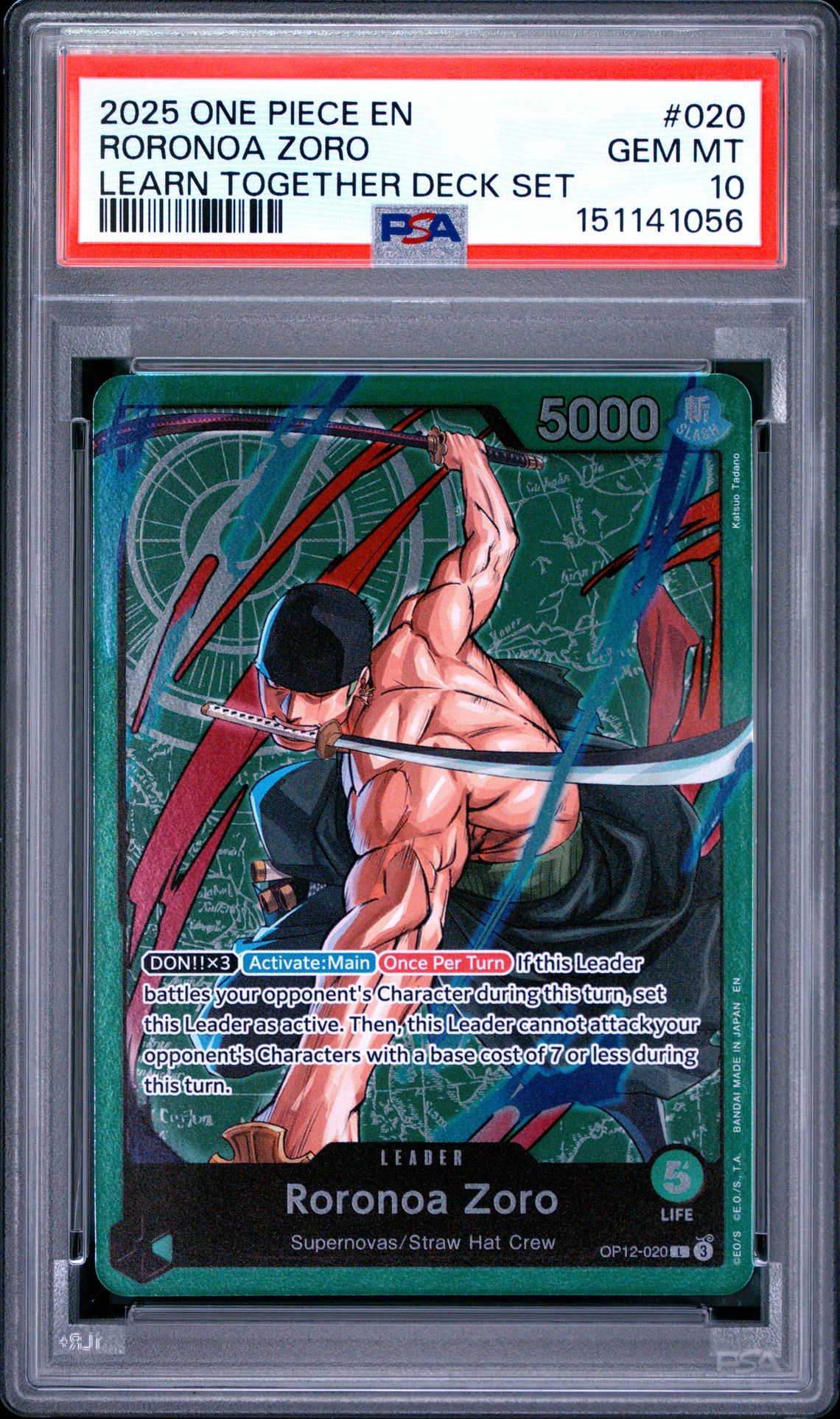 2025 One Piece Learn Together Deck Set Roronoa Zoro #020 Gem Mt 10 front