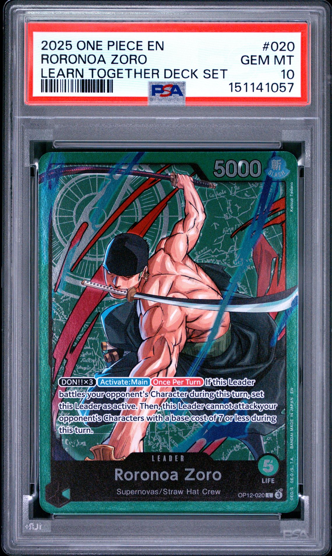 2025 One Piece Learn Together Deck Set Roronoa Zoro #020 Gem Mt 10 front