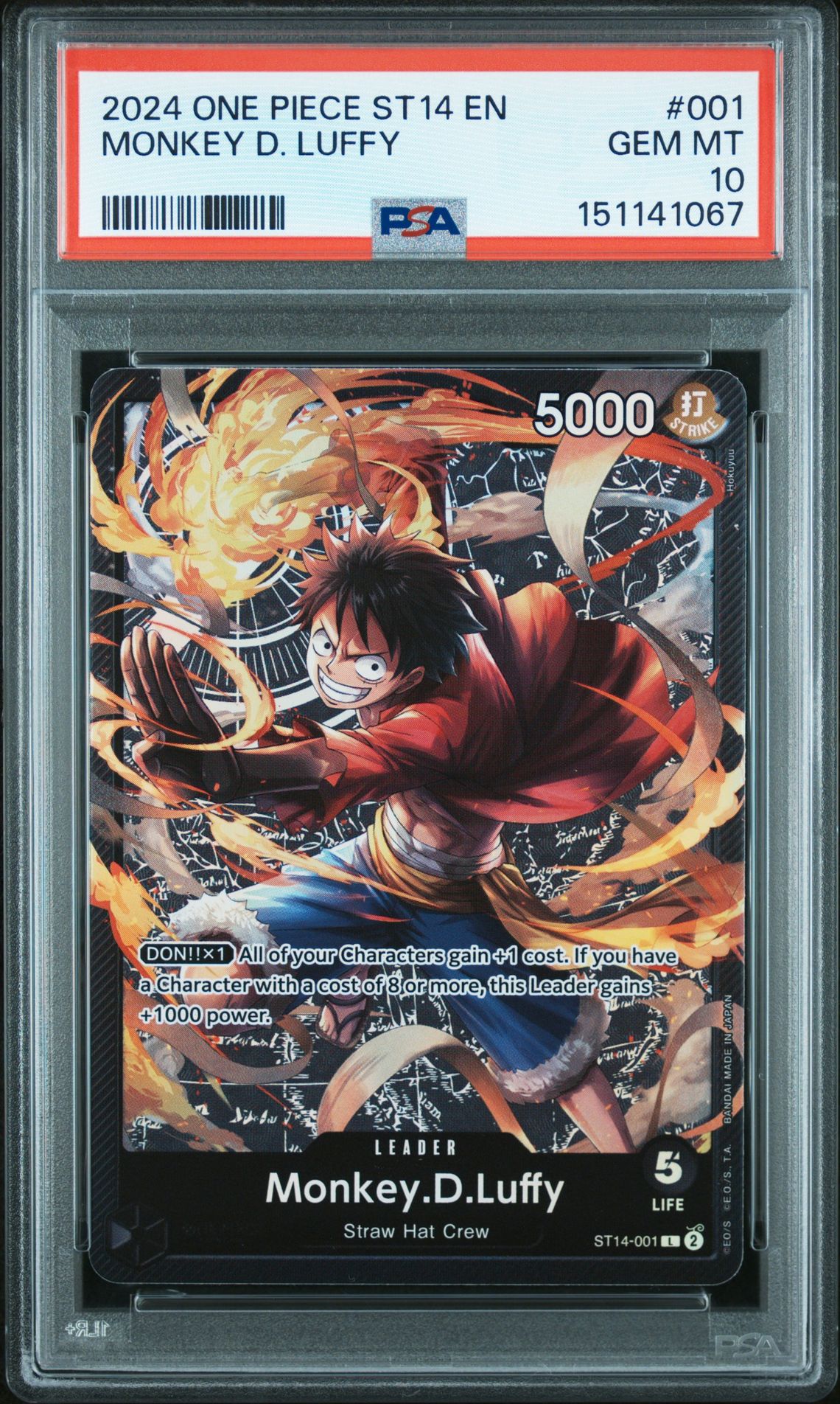 2024 One Piece Starter Deck St14-3D2Y Monkey D. Luffy #001 Gem Mt 10 front