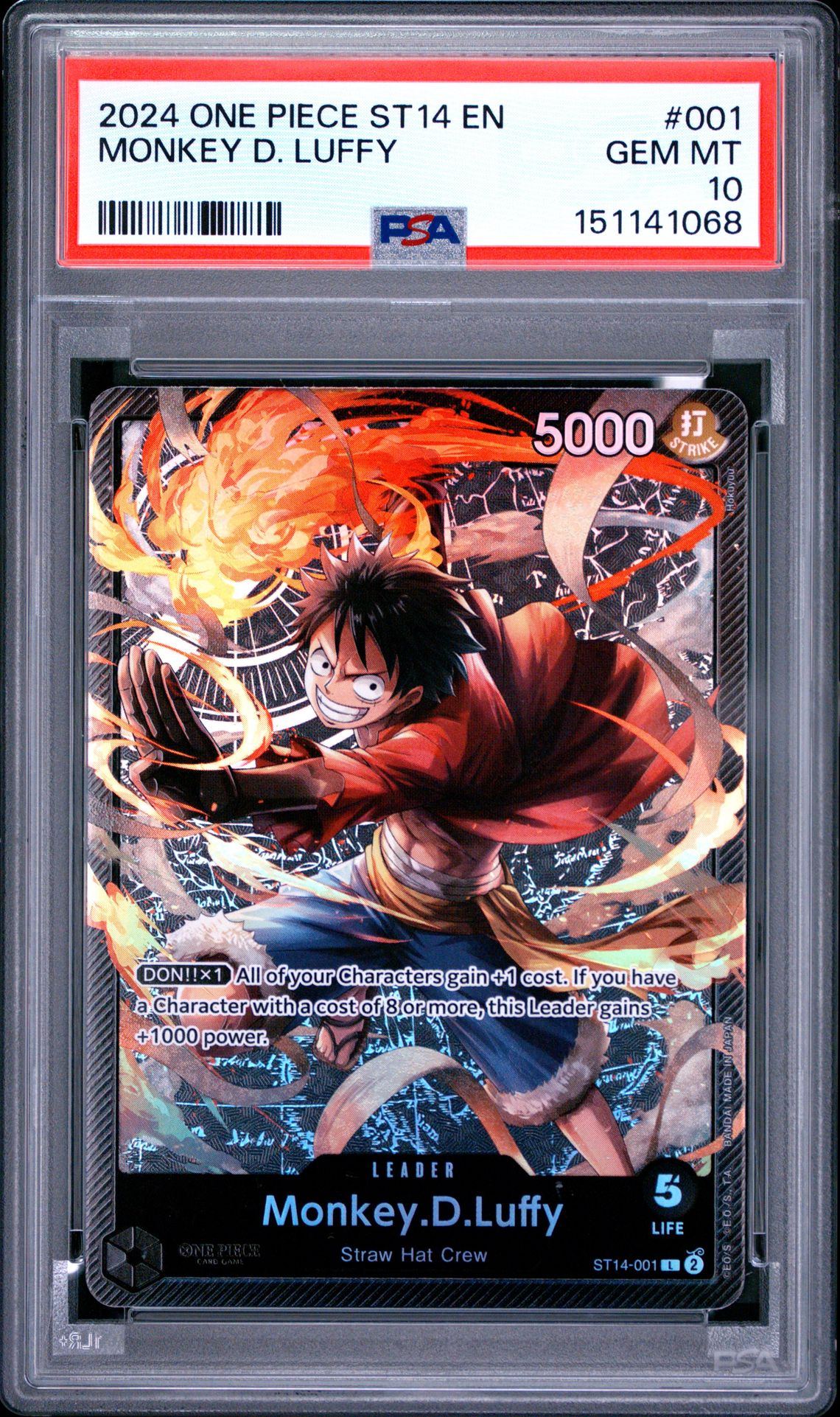 2024 One Piece Starter Deck St14-3D2Y Monkey D. Luffy #001 Gem Mt 10 front