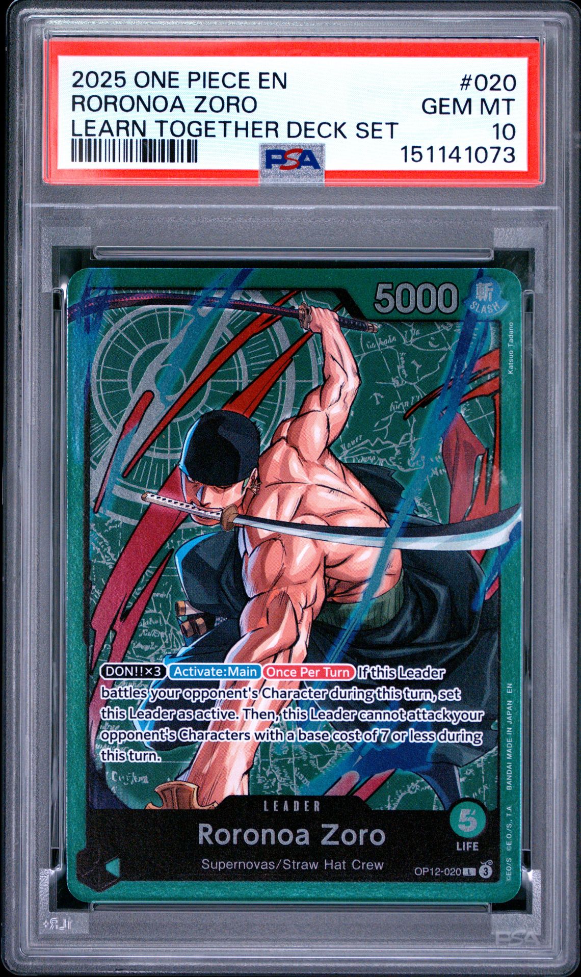 2025 One Piece Learn Together Deck Set Roronoa Zoro #020 Gem Mt 10 front